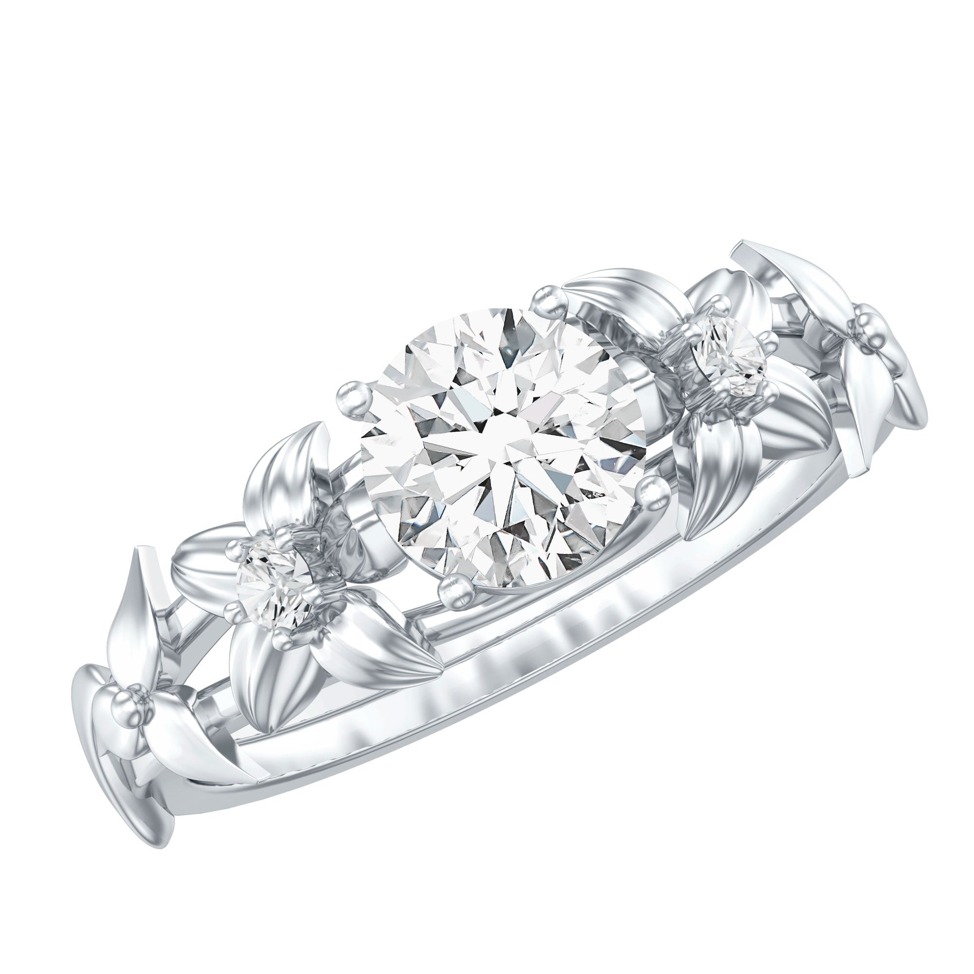 Certified 1 Ct Lab Grown Diamond Nature Engagement Ring Lab - ( EF-VS ) - Rosec Jewels