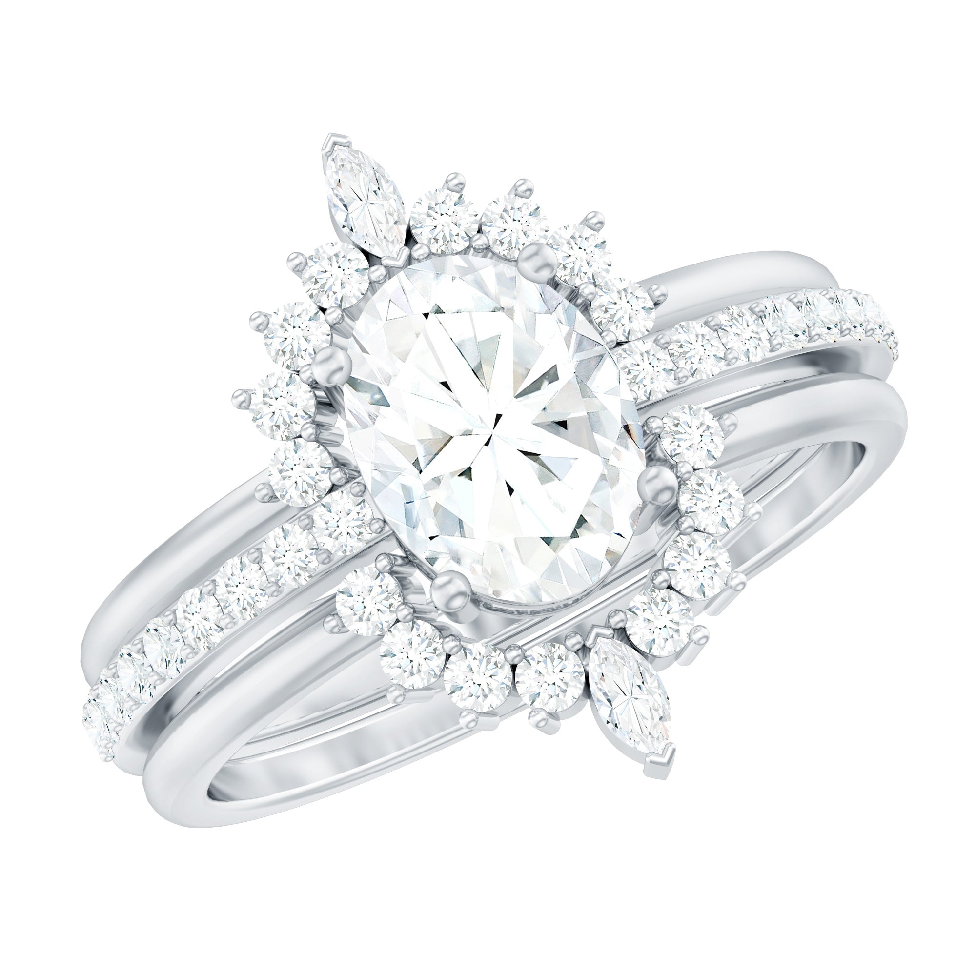 Certified Lab Grown Diamond Vintage Engagement Ring Set With 3 Pieces