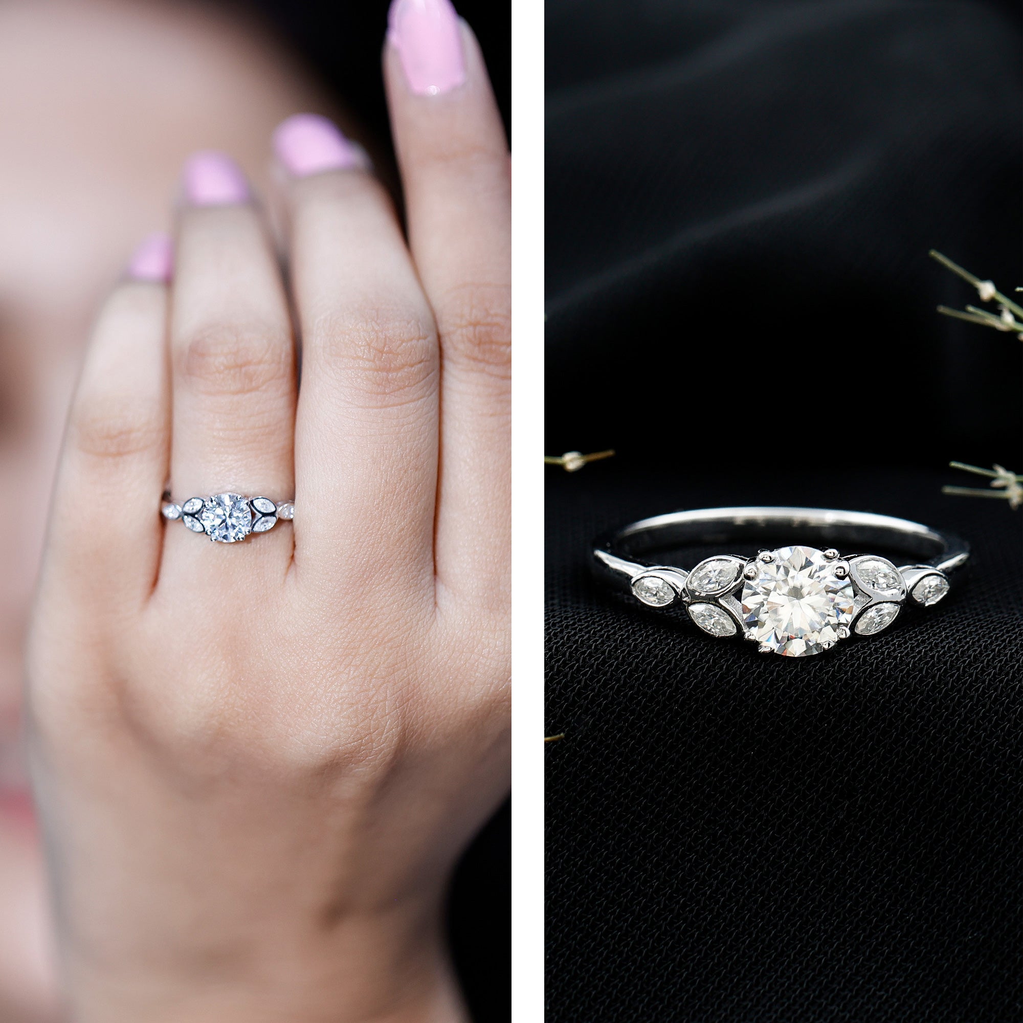 Certified 0.9 Carat Round Diamond Promise Engagement Ring For Her Lab - ( EF-VS ) - Rosec Jewels