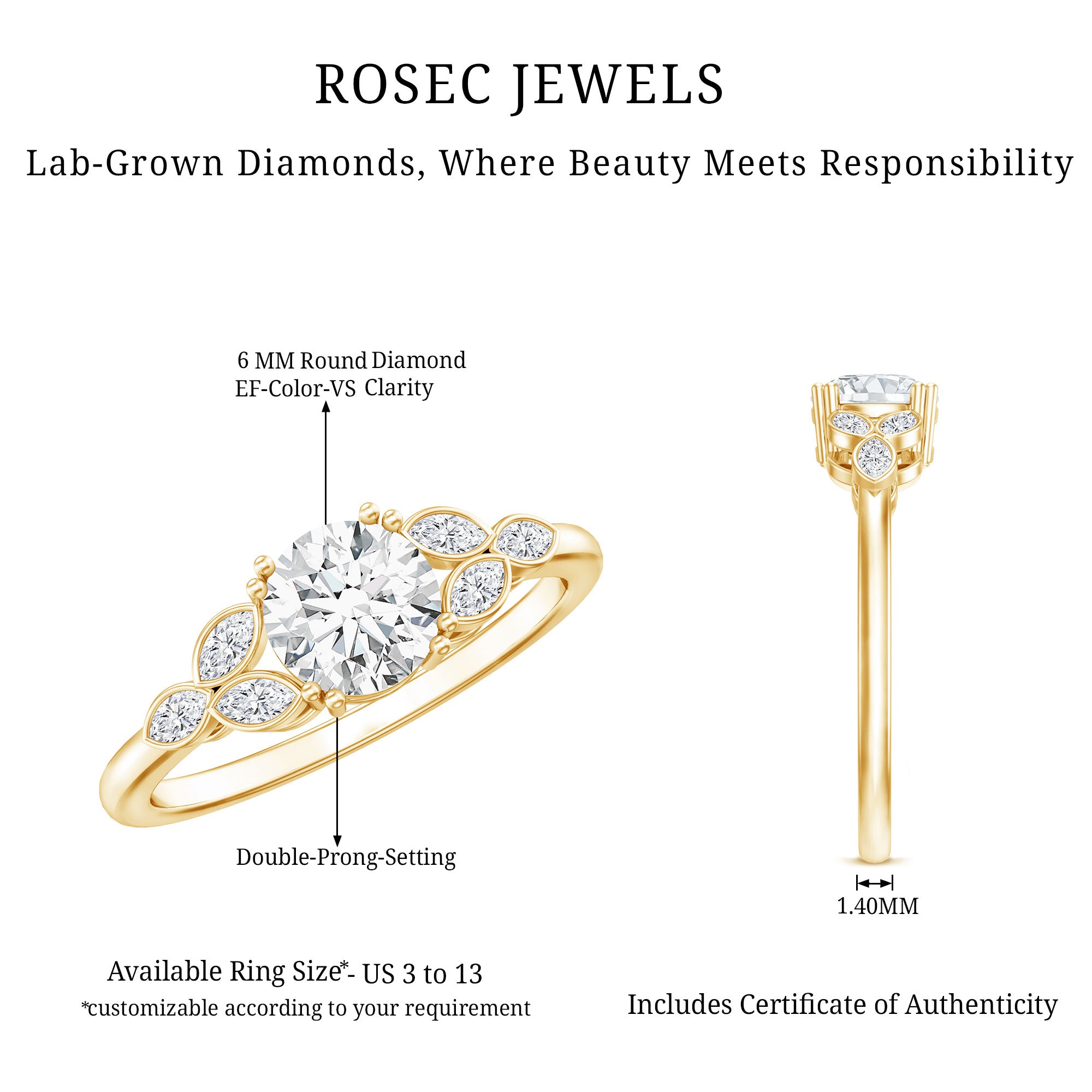 Certified 6 MM Round Diamond Promise Engagement Ring For Her Lab - ( EF-VS ) - Rosec Jewels