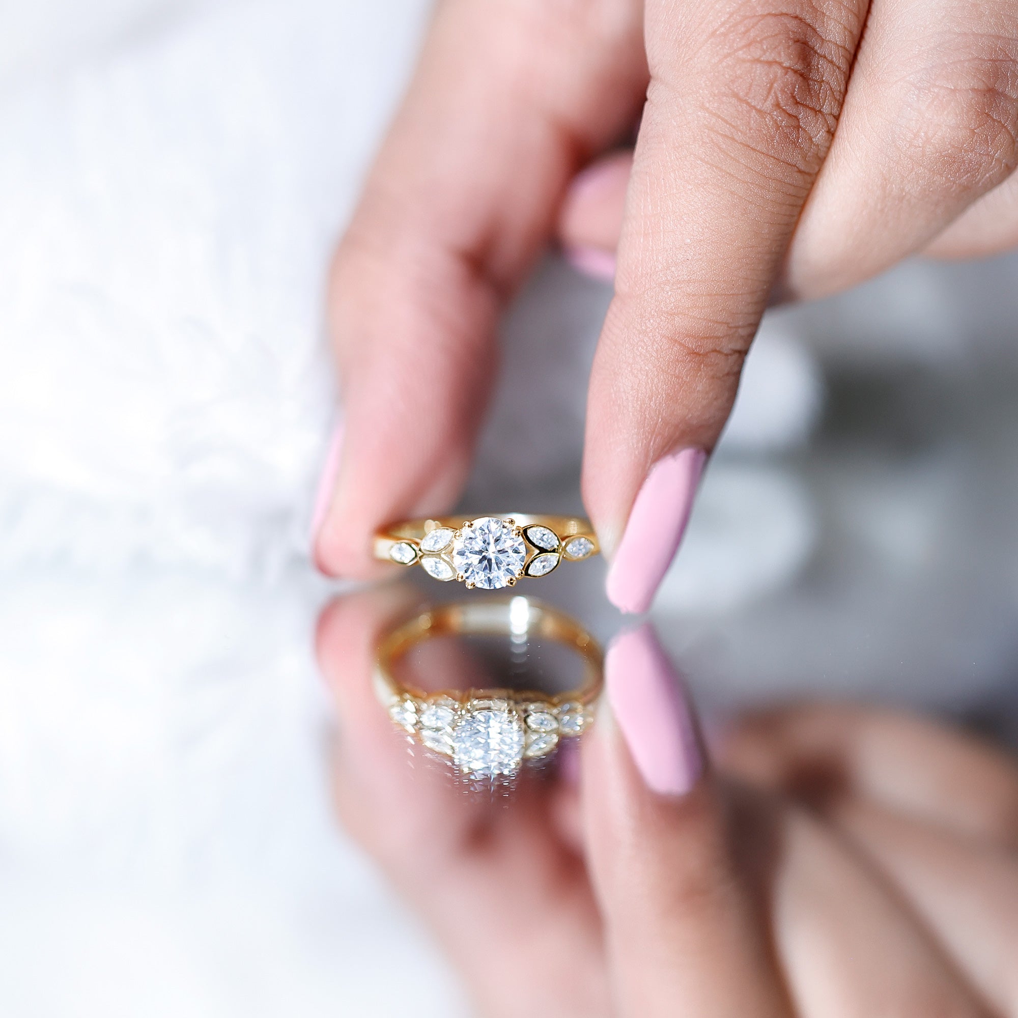 Certified 0.9 Carat Round Diamond Promise Engagement Ring For Her Lab - ( EF-VS ) - Rosec Jewels