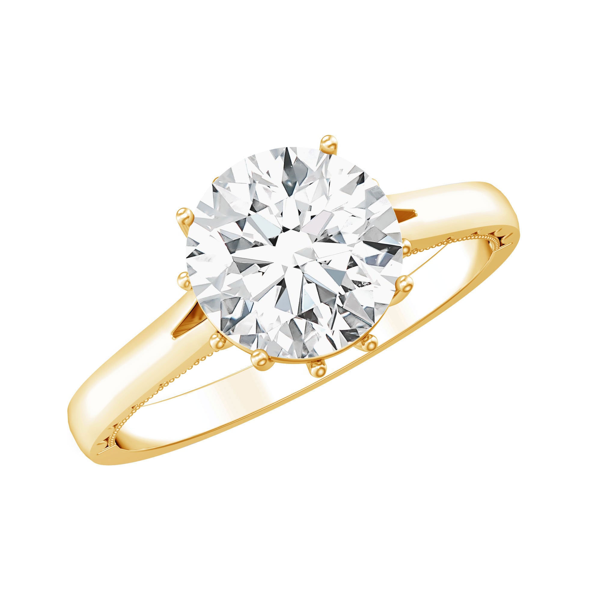 Lab Grown Diamond 8mm Round Engagement Ring With Certificate Lab - ( EF-VS ) - Rosec Jewels