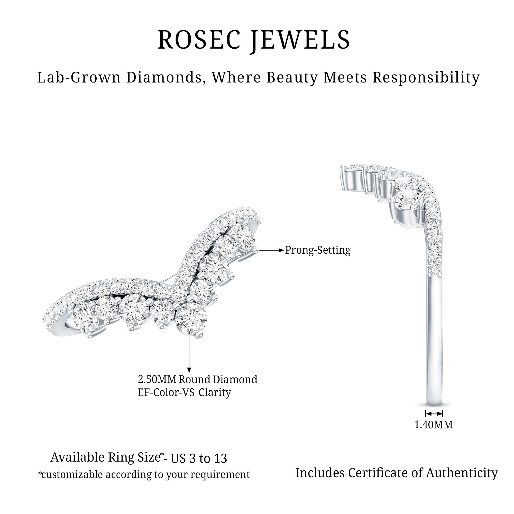 Classic Lab Grown Diamond Engagement Ring Enhancer Lab - ( EF-VS ) - Rosec Jewels