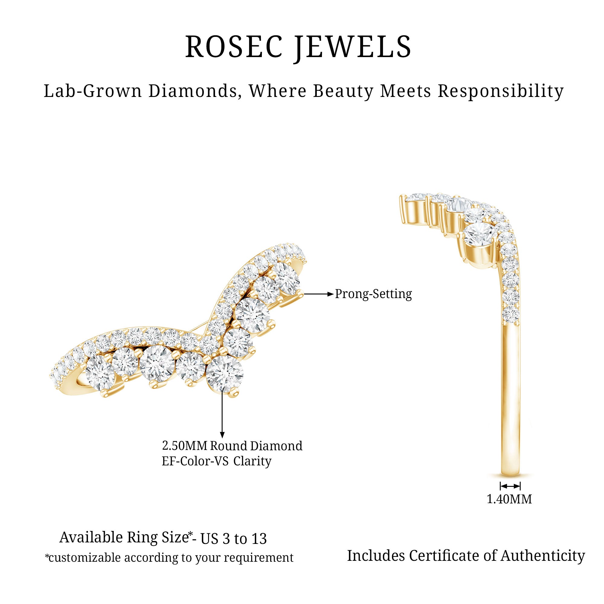 Classic Lab Grown Diamond Engagement Ring Enhancer Lab - ( EF-VS ) - Rosec Jewels