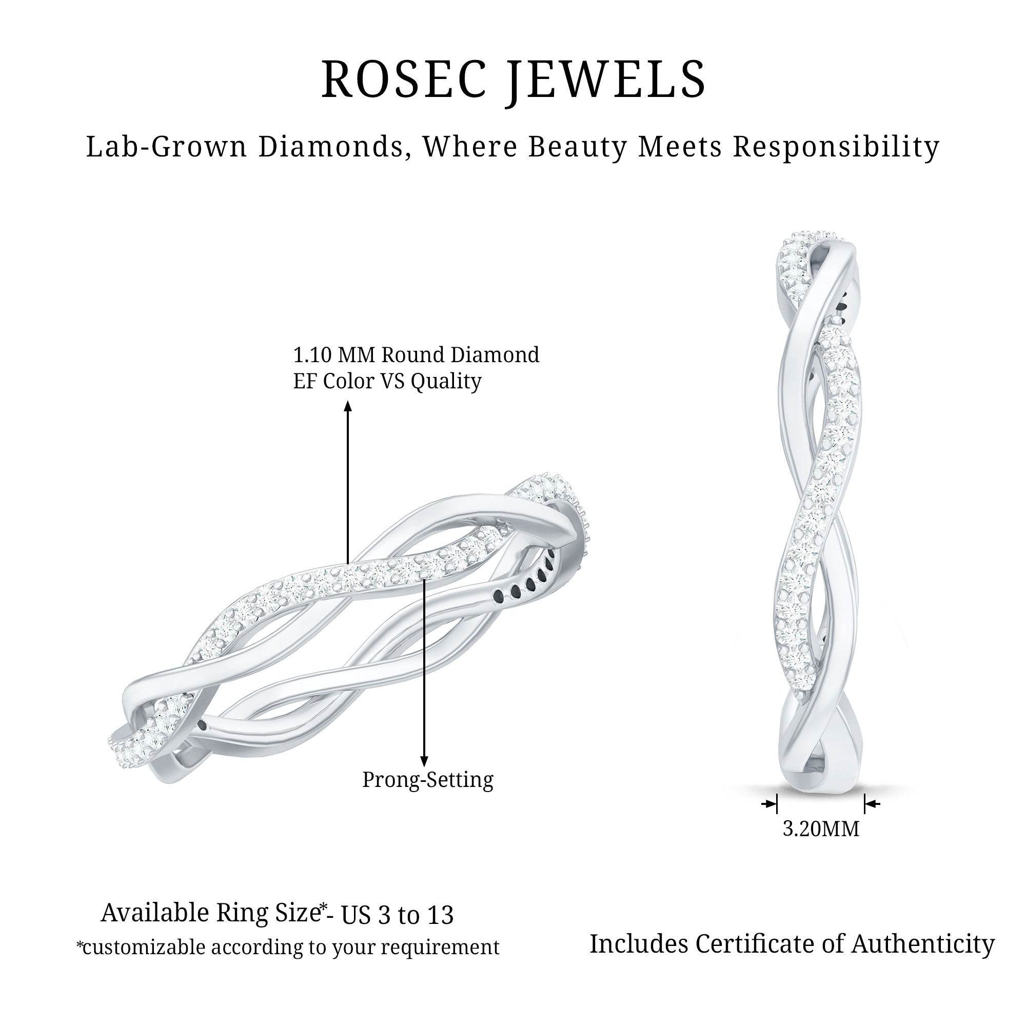 Lab Grown Diamond Braided Wedding Ring For Women Lab - ( EF-VS ) - Rosec Jewels