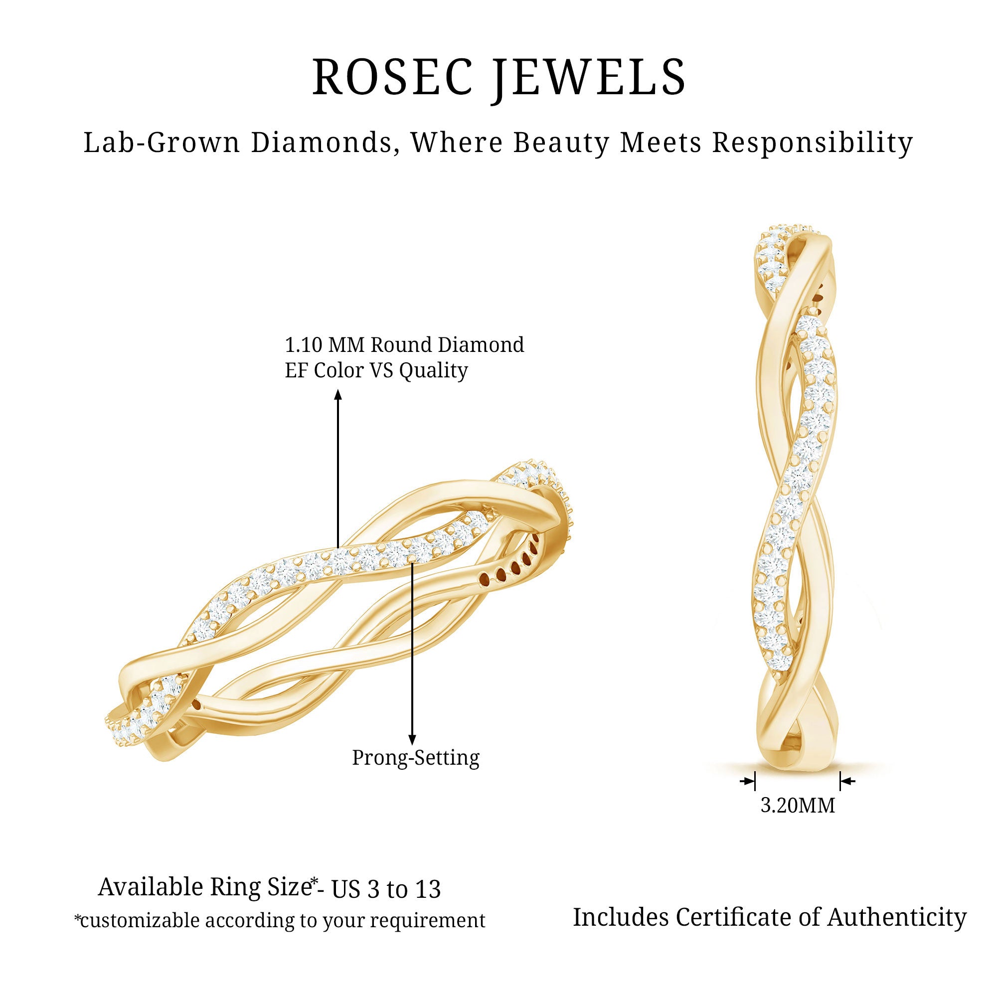 Lab Grown Diamond Braided Wedding Ring For Women Lab - ( EF-VS ) - Rosec Jewels