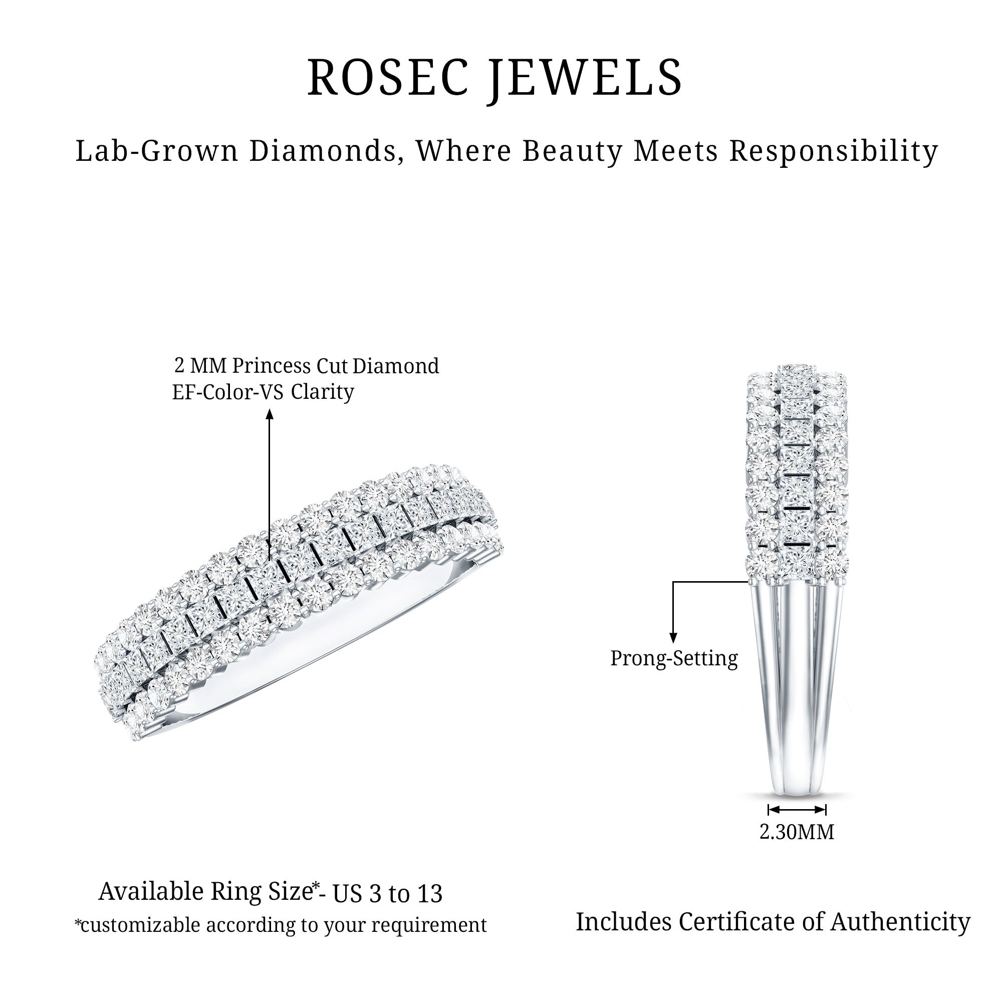 Half Eternity Lab Grown Diamond Wedding Band Lab - ( EF-VS ) - Rosec Jewels