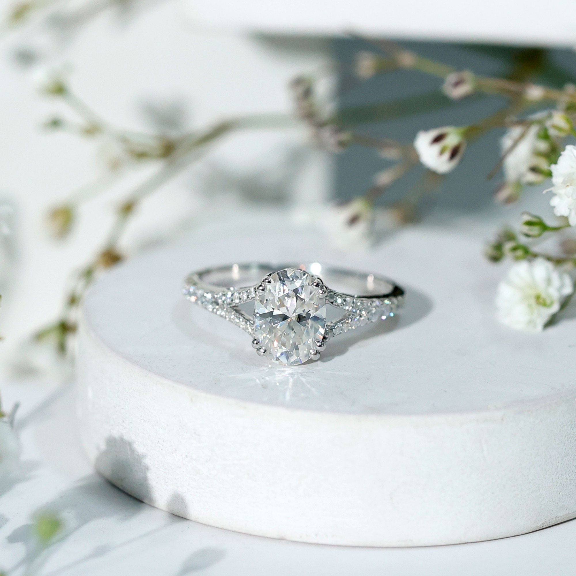 Oval Brilliant Cut Lab Diamond Engagement Ring with Split Shank Lab - ( EF-VS ) - Rosec Jewels