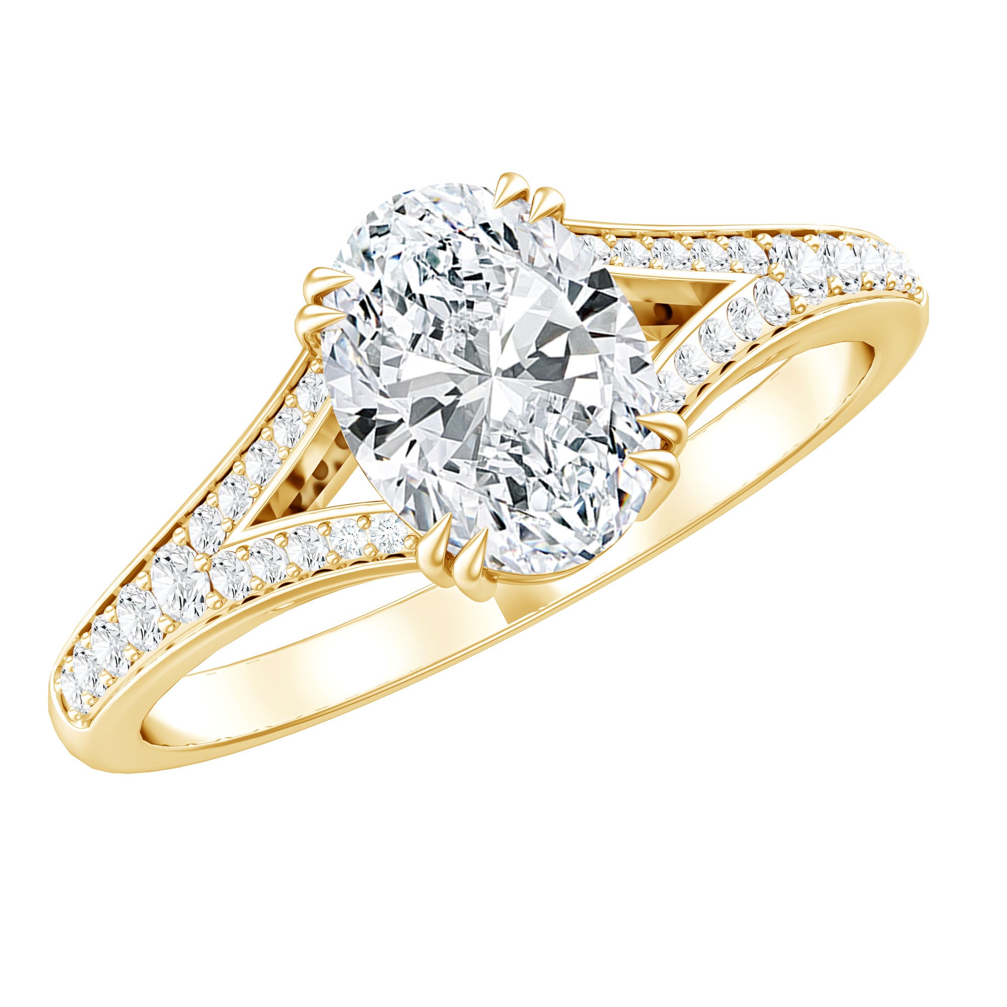 Oval Brilliant Cut Lab Diamond Engagement Ring with Split Shank Lab - ( EF-VS ) - Rosec Jewels