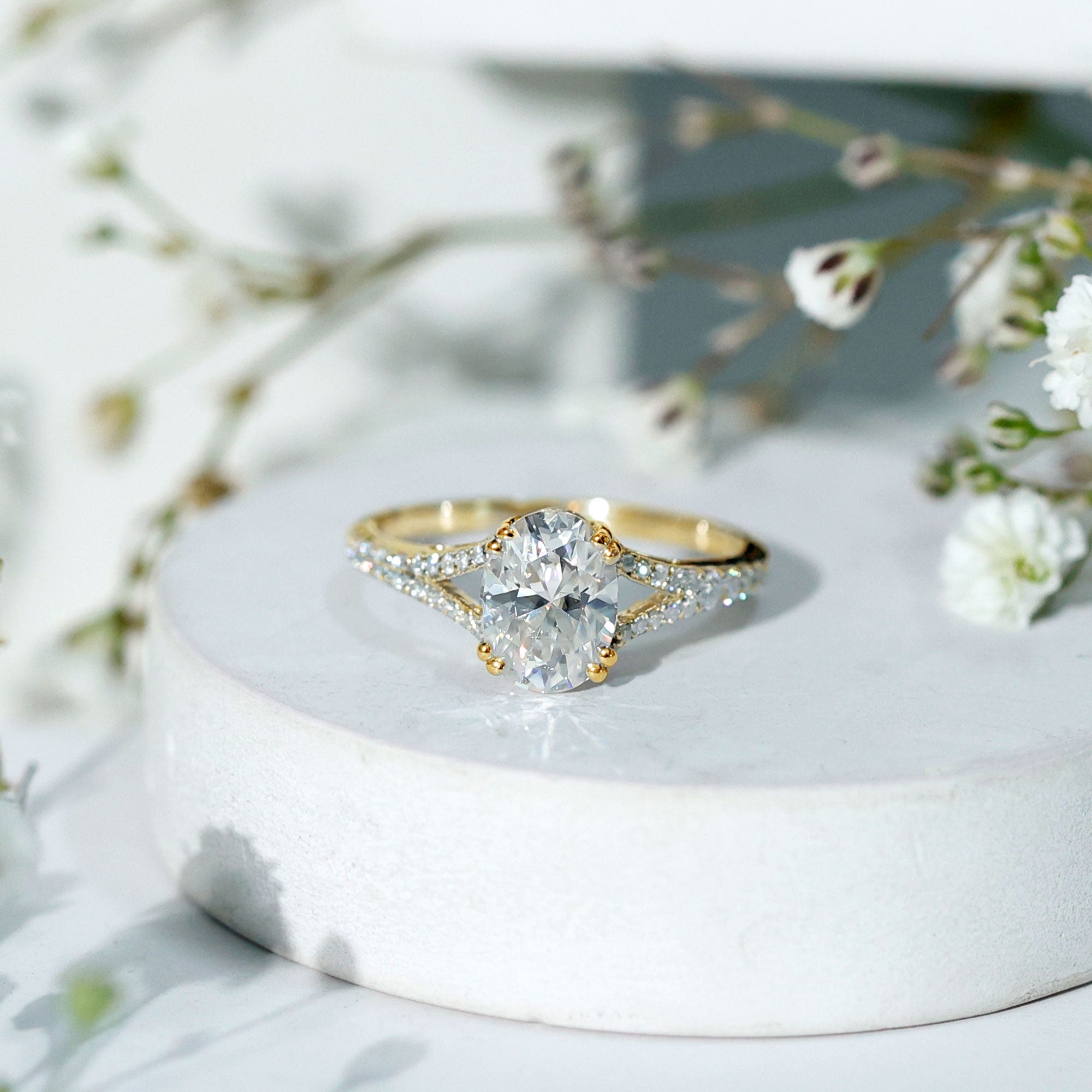 Oval Brilliant Cut Lab Diamond Engagement Ring with Split Shank Lab - ( EF-VS ) - Rosec Jewels