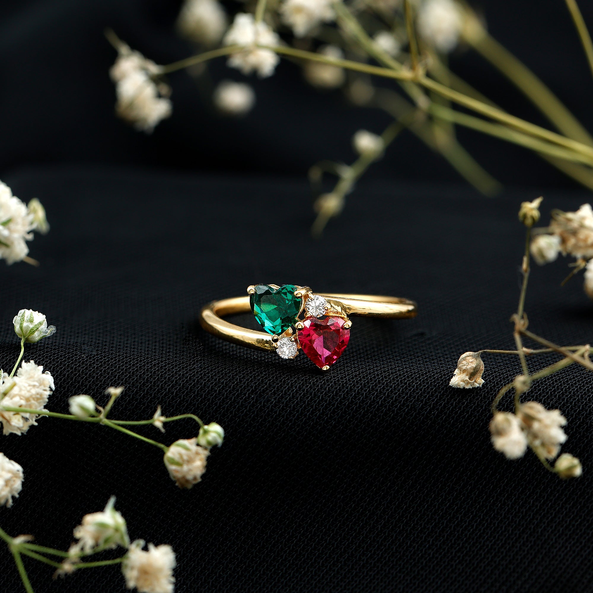 Rosec Jewels-Ruby and Emerald Toi Et Moi Promise Ring in Silver