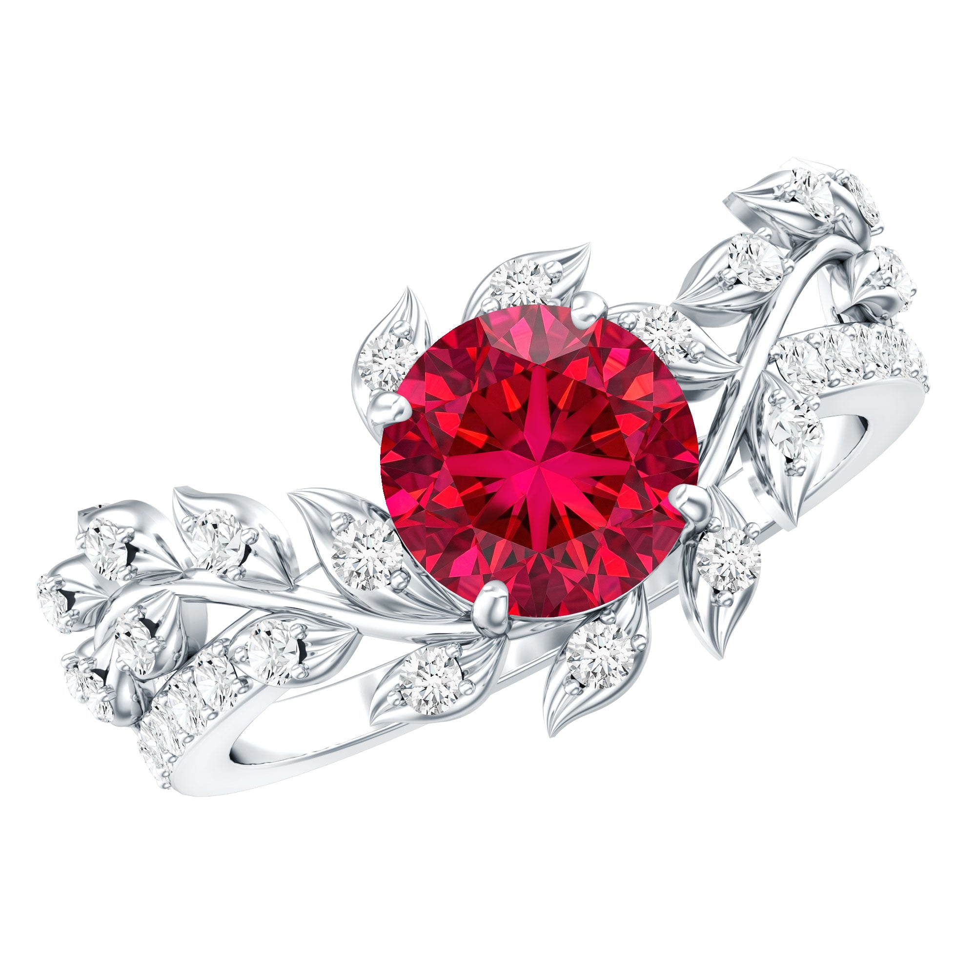Certified Lab Grown Ruby Diamond Vine Engagement Ring AAAA - Rosec Jewels