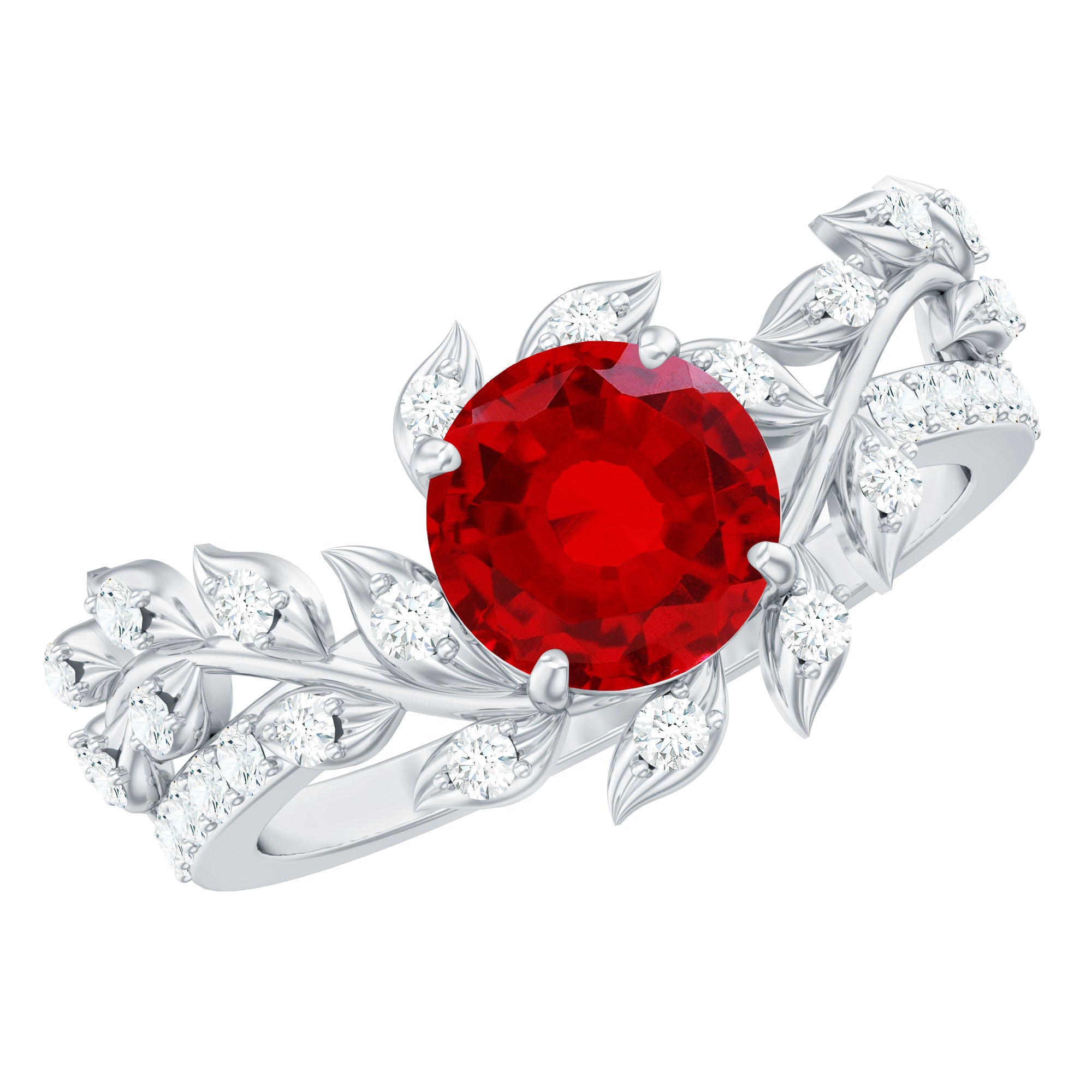 Certified Lab Grown Ruby Diamond Vine Engagement Ring