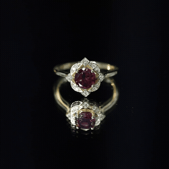 Rosec Jewels-Vintage Style Rhodolite Garnet and Diamond Engagement Ring