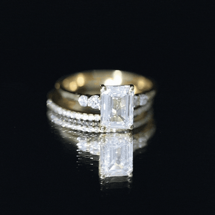 Certified Lab Grown Diamond 1.8 Carat Emerald Cut Engagement Ring with Band Lab - ( EF-VS ) - Rosec Jewels