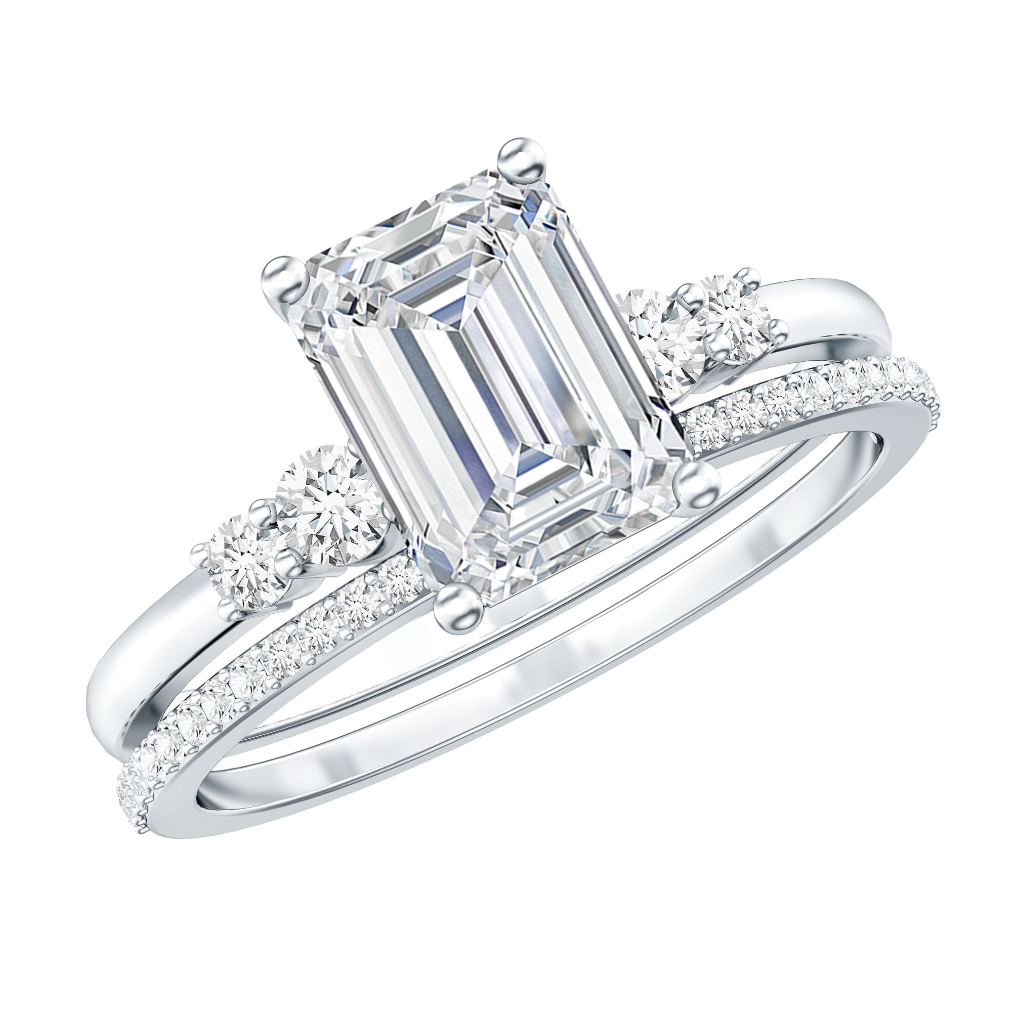Certified Lab Grown Diamond 1.8 Carat Emerald Cut Engagement Ring with Band Lab - ( EF-VS ) - Rosec Jewels