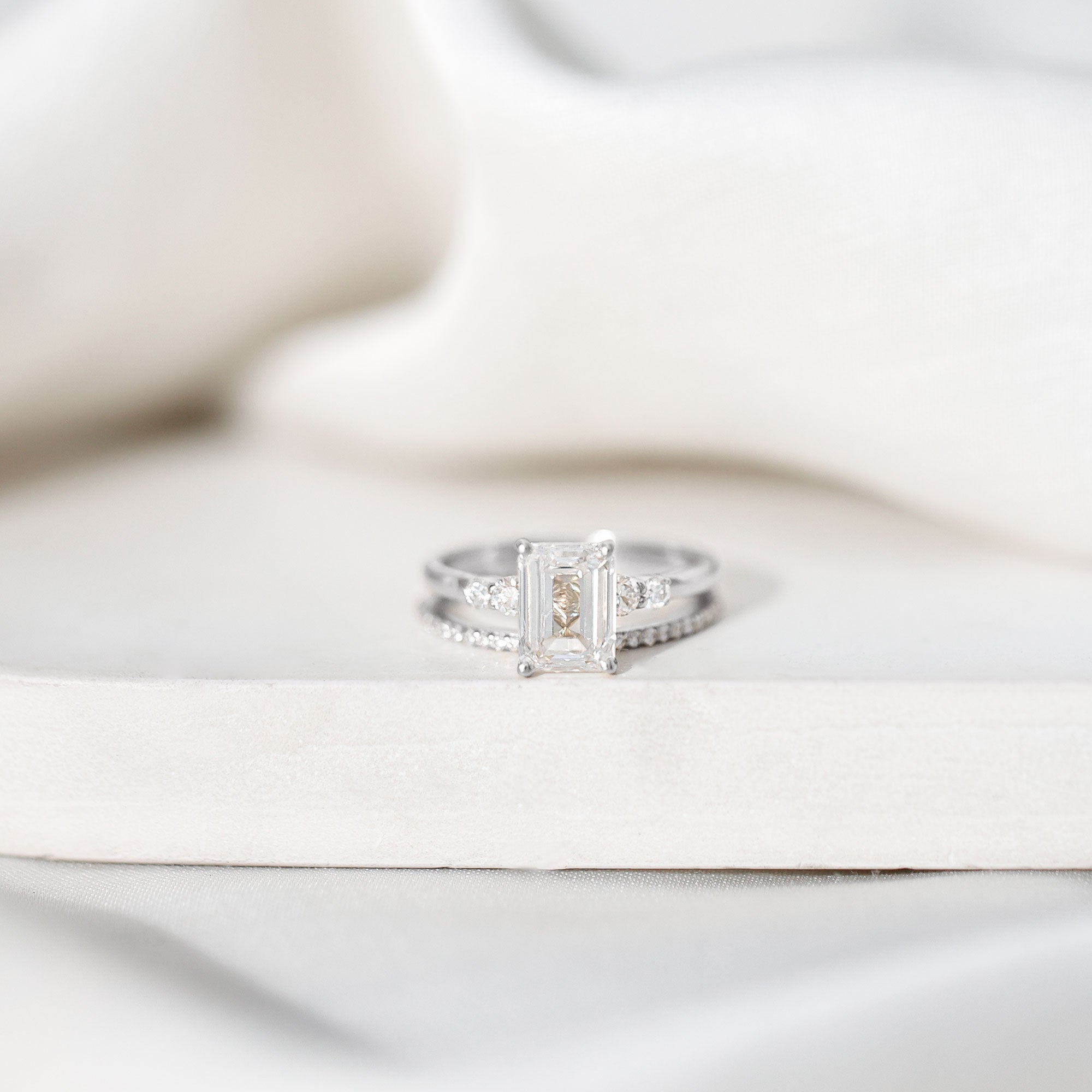 Certified Lab Grown Diamond 1.8 Carat Emerald Cut Engagement Ring with Band Lab - ( EF-VS ) - Rosec Jewels