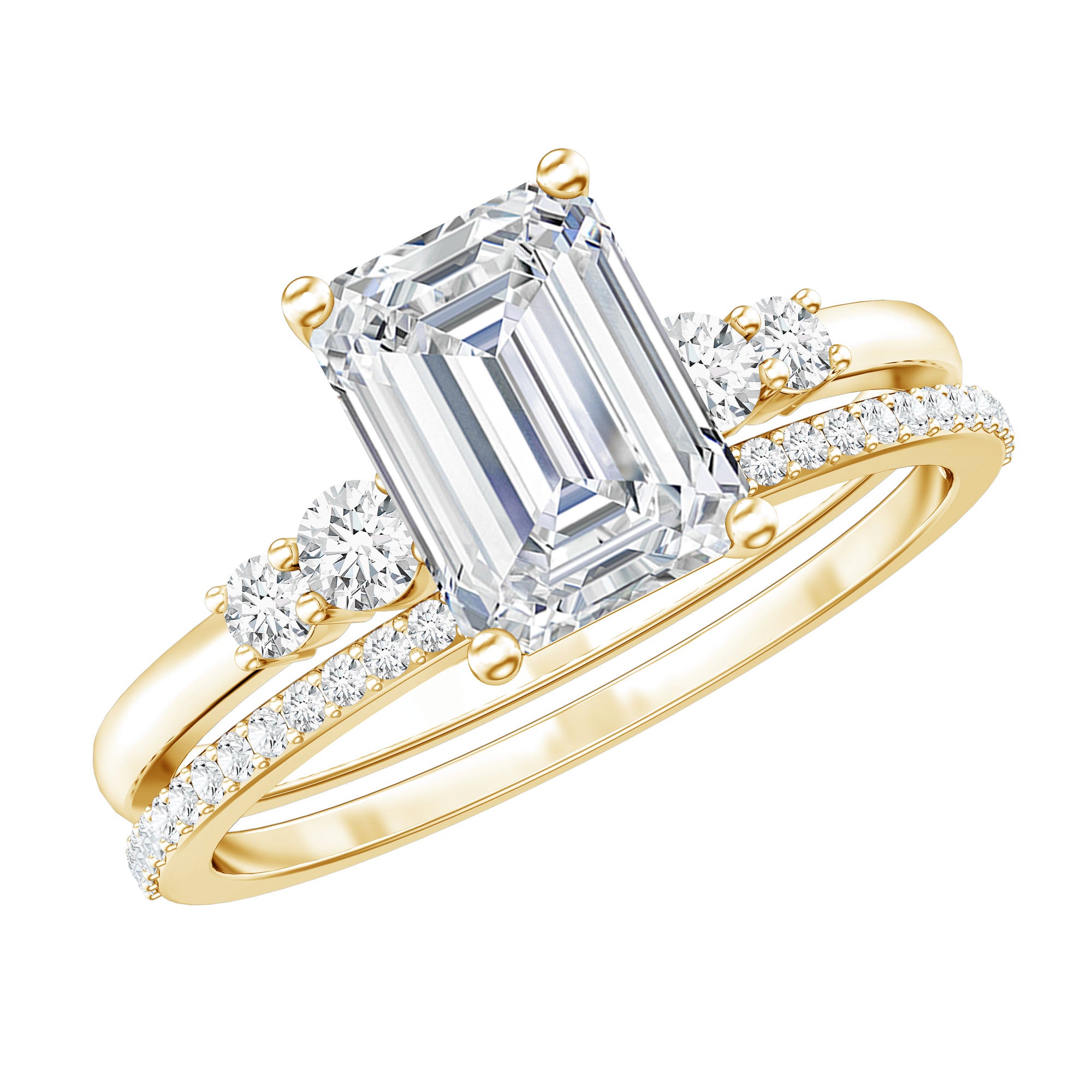 Certified Lab Grown Diamond 1.8 Carat Emerald Cut Engagement Ring with Band Lab - ( EF-VS ) - Rosec Jewels