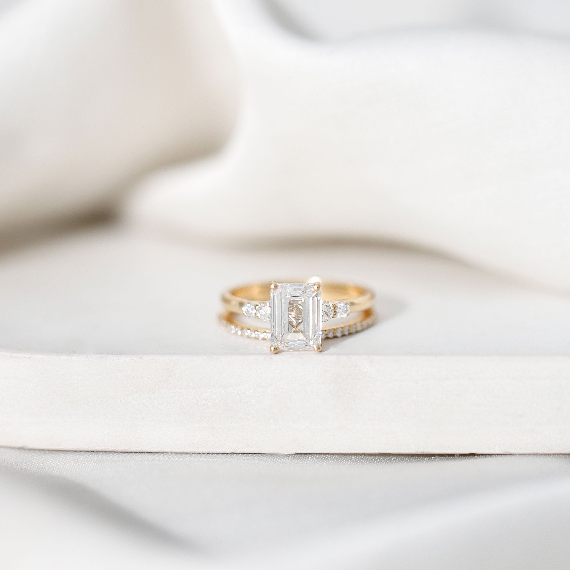 Certified Lab Grown Diamond 1.8 Carat Emerald Cut Engagement Ring with Band Lab - ( EF-VS ) - Rosec Jewels