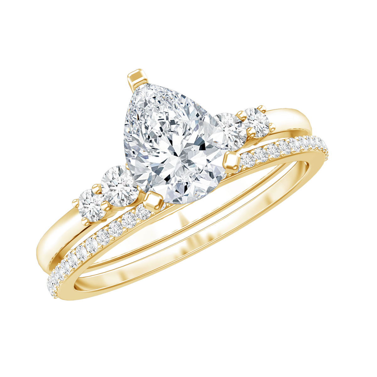 1.3 Carat Certified Lab Grown Diamond Teardrop Bridal Ring Set Lab - ( EF-VS ) - Rosec Jewels