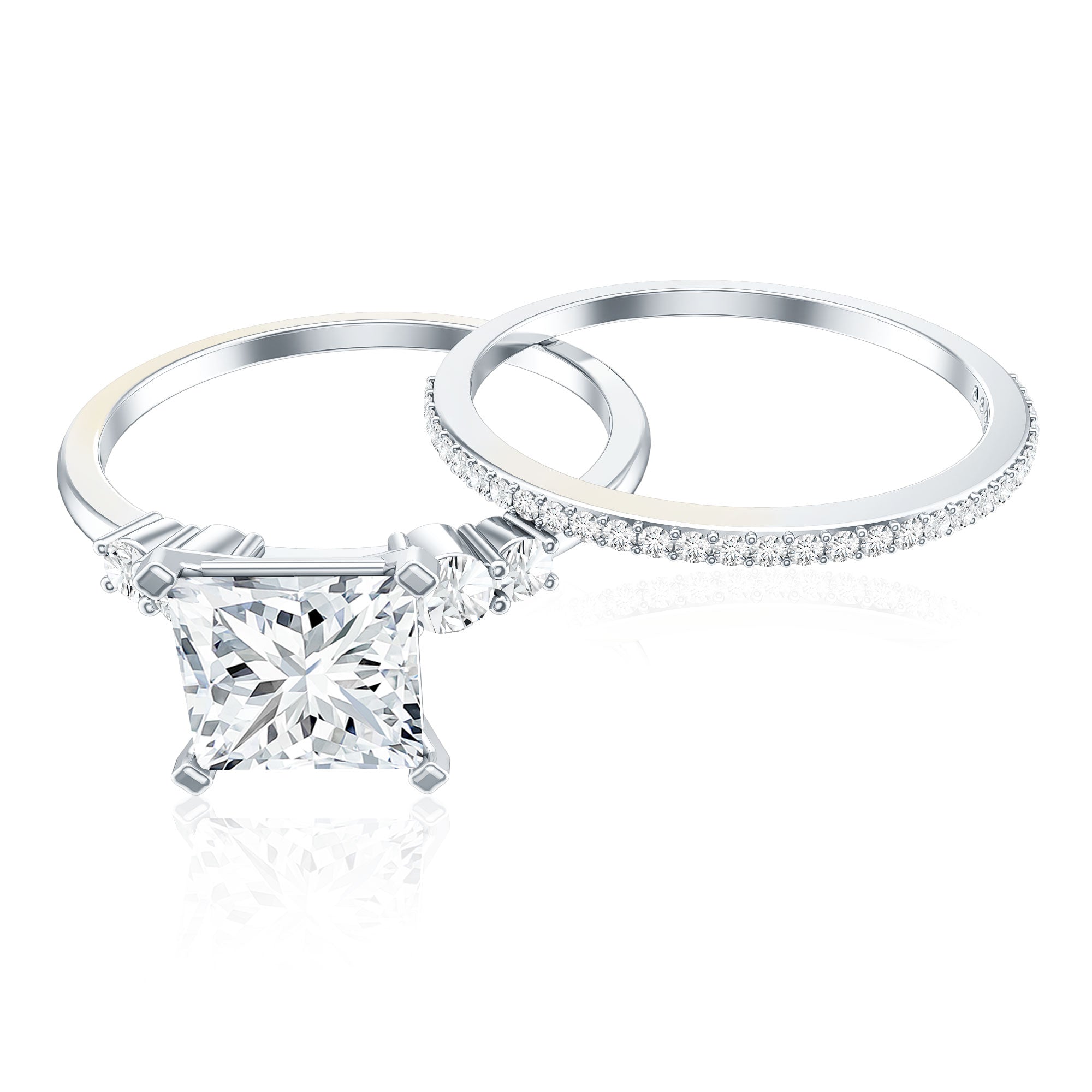 Lab Grown Diamond 6 MM Princess Cut Engagement Ring With Enhancer Lab - ( EF-VS ) - Rosec Jewels