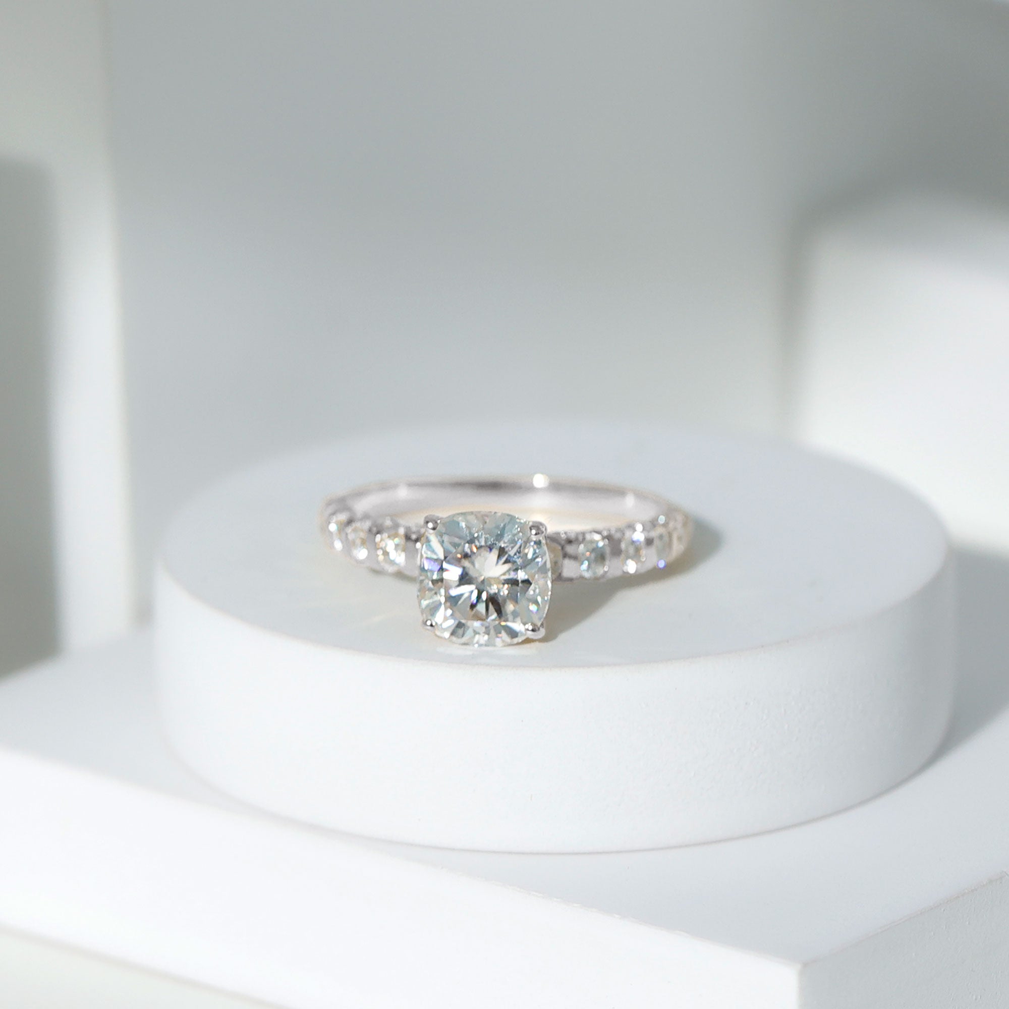 Rosec Jewels-3 Carat IGI Certified Lab Grown Diamond Cushion Cut Engagement Ring with Side Stones