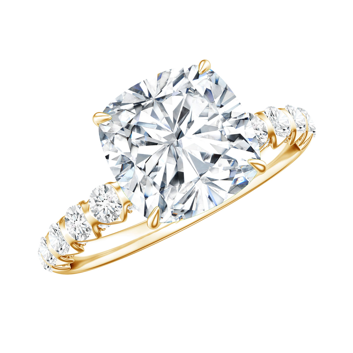 IGI Certified 2 Carat Cushion Cut Lab Grown Diamond Engagement Ring with Side Stones Lab - ( E-VS1 ) - Rosec Jewels
