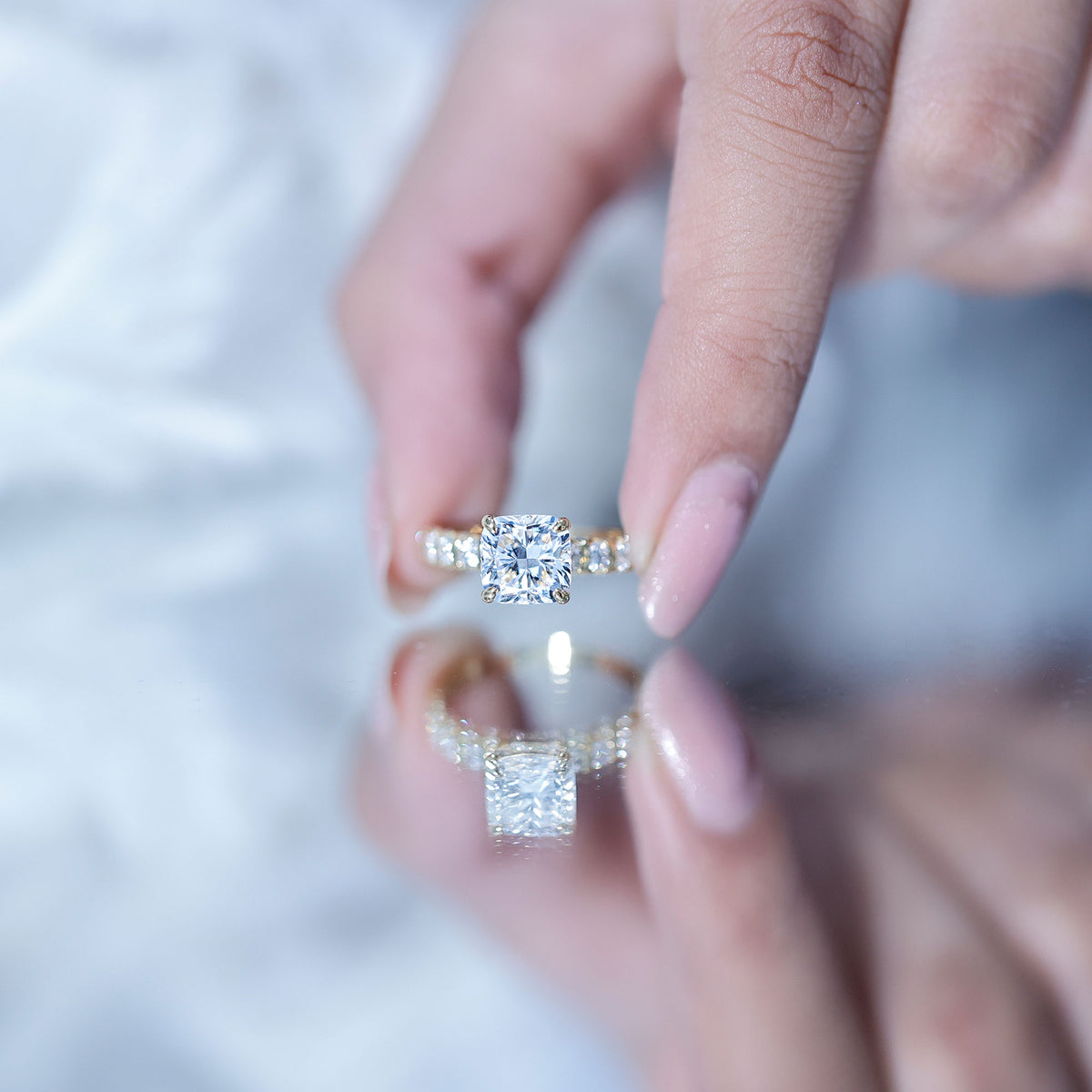 IGI Certified 2 Carat Cushion Cut Lab Grown Diamond Engagement Ring with Side Stones Lab - ( E-VS1 ) - Rosec Jewels