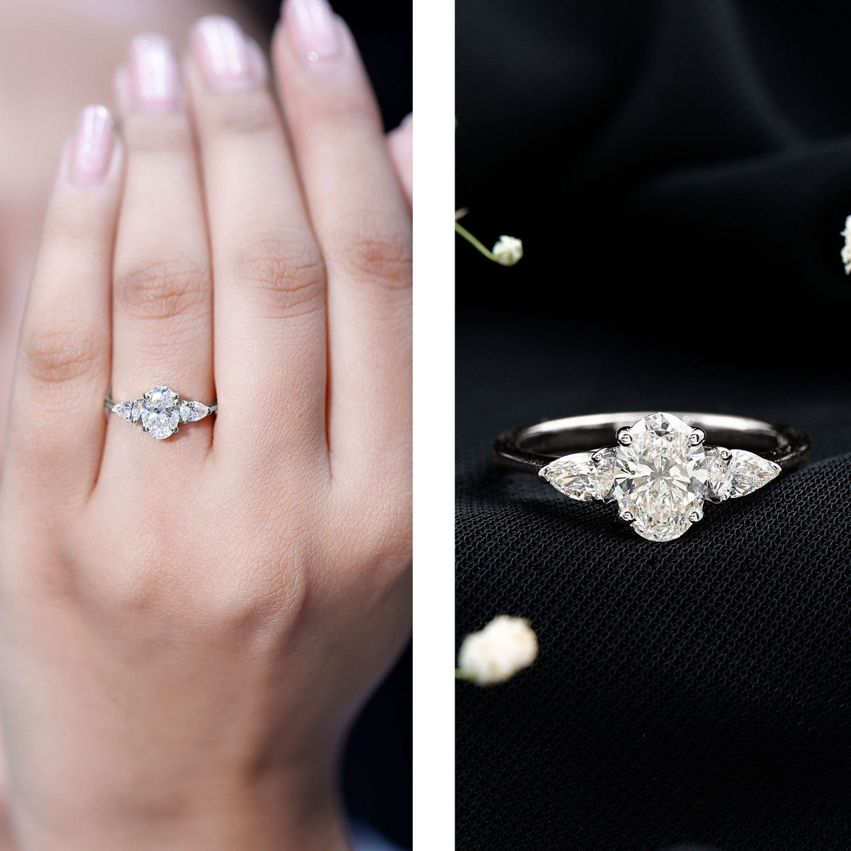 1 Carat Lab Grown Diamond Three Stone Engagement Ring with IGI Certificate Lab - ( E-VS1 ) - Rosec Jewels