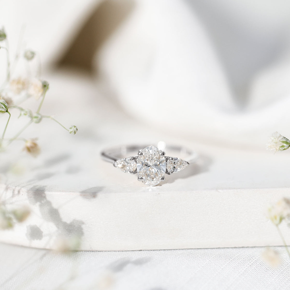 1 Carat Lab Grown Diamond Three Stone Engagement Ring with IGI Certificate Lab - ( E-VS1 ) - Rosec Jewels