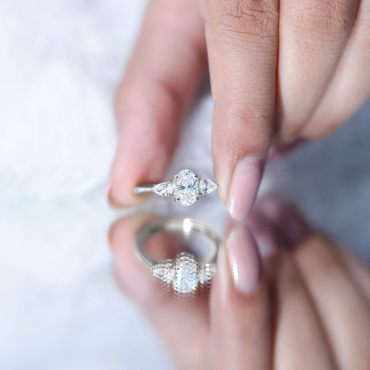 1 Carat Lab Grown Diamond Three Stone Engagement Ring with IGI Certificate Lab - ( E-VS1 ) - Rosec Jewels
