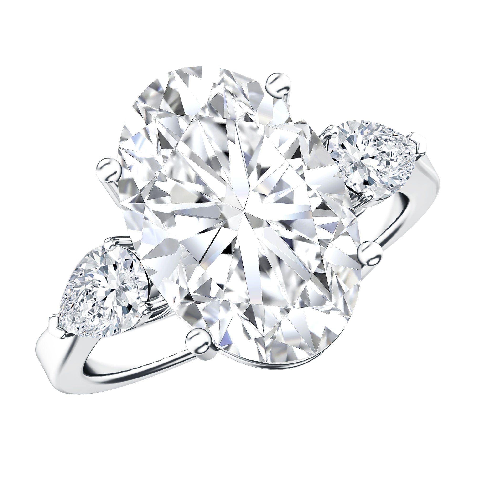 4 Carat Oval Lab Grown Diamond Three Stone Engagement Ring IGI Certified Lab - ( E-VS1 ) - Rosec Jewels
