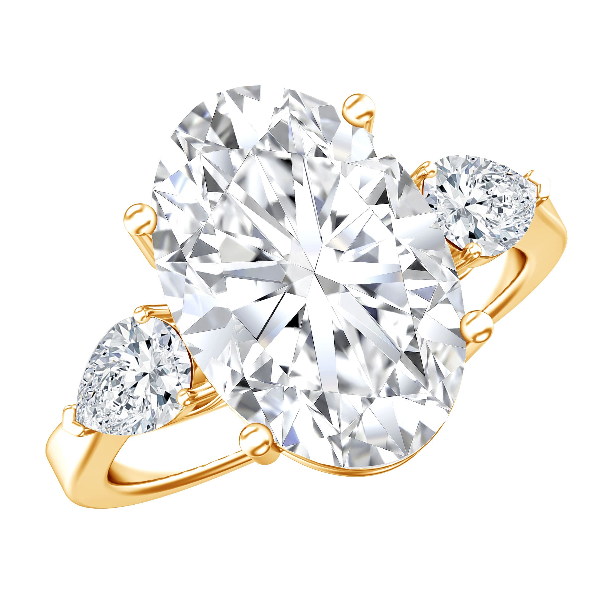 Rosec Jewels-4 Carat Oval Lab Grown Diamond Three Stone Engagement Ring IGI Certified