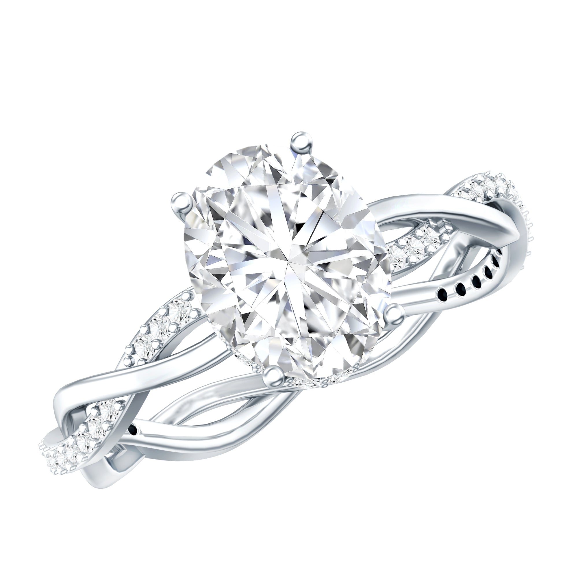 IGI Certified 2 Carat Lab Grown Diamond Oval Hidden Halo Engagement Ring with Braided Band Lab - ( E-VS1 ) - Rosec Jewels