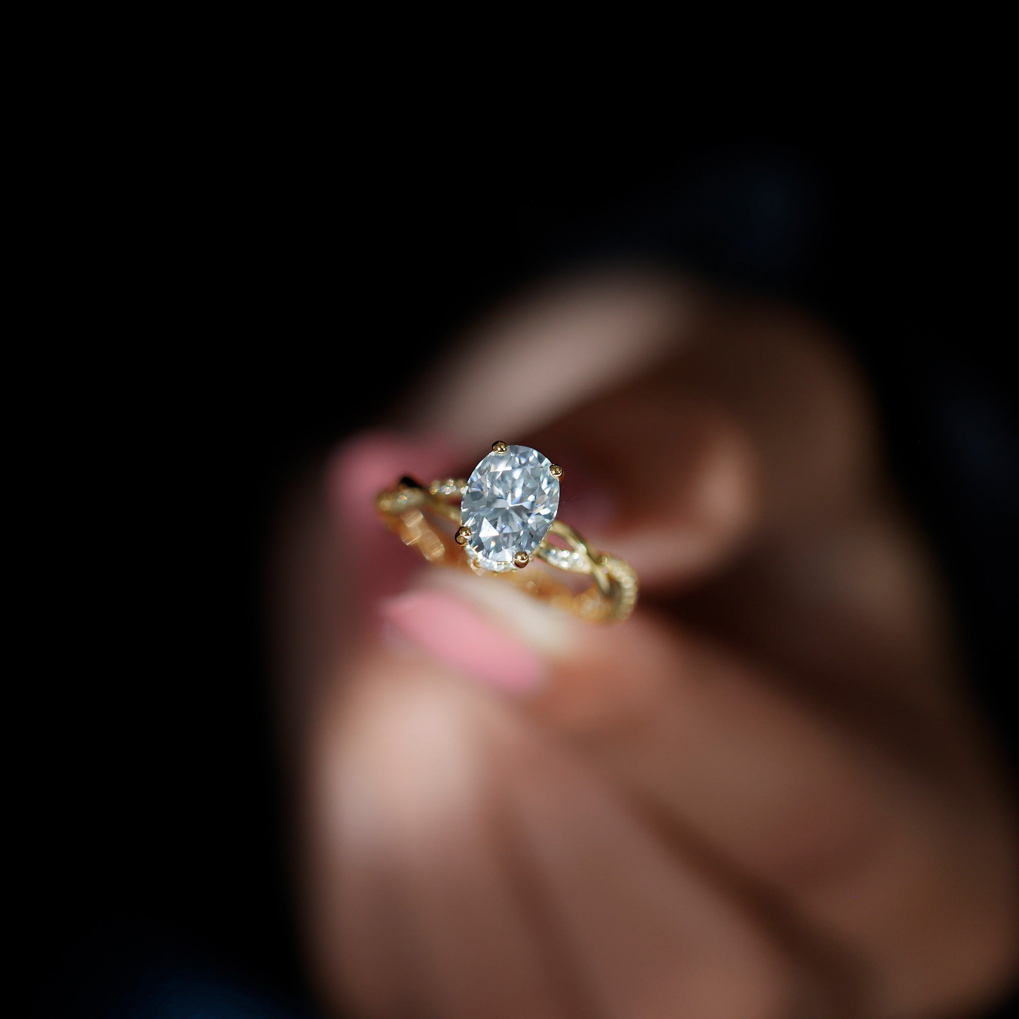 IGI Certified 2 Carat Lab Grown Diamond Oval Hidden Halo Engagement Ring with Braided Band Lab - ( E-VS1 ) - Rosec Jewels
