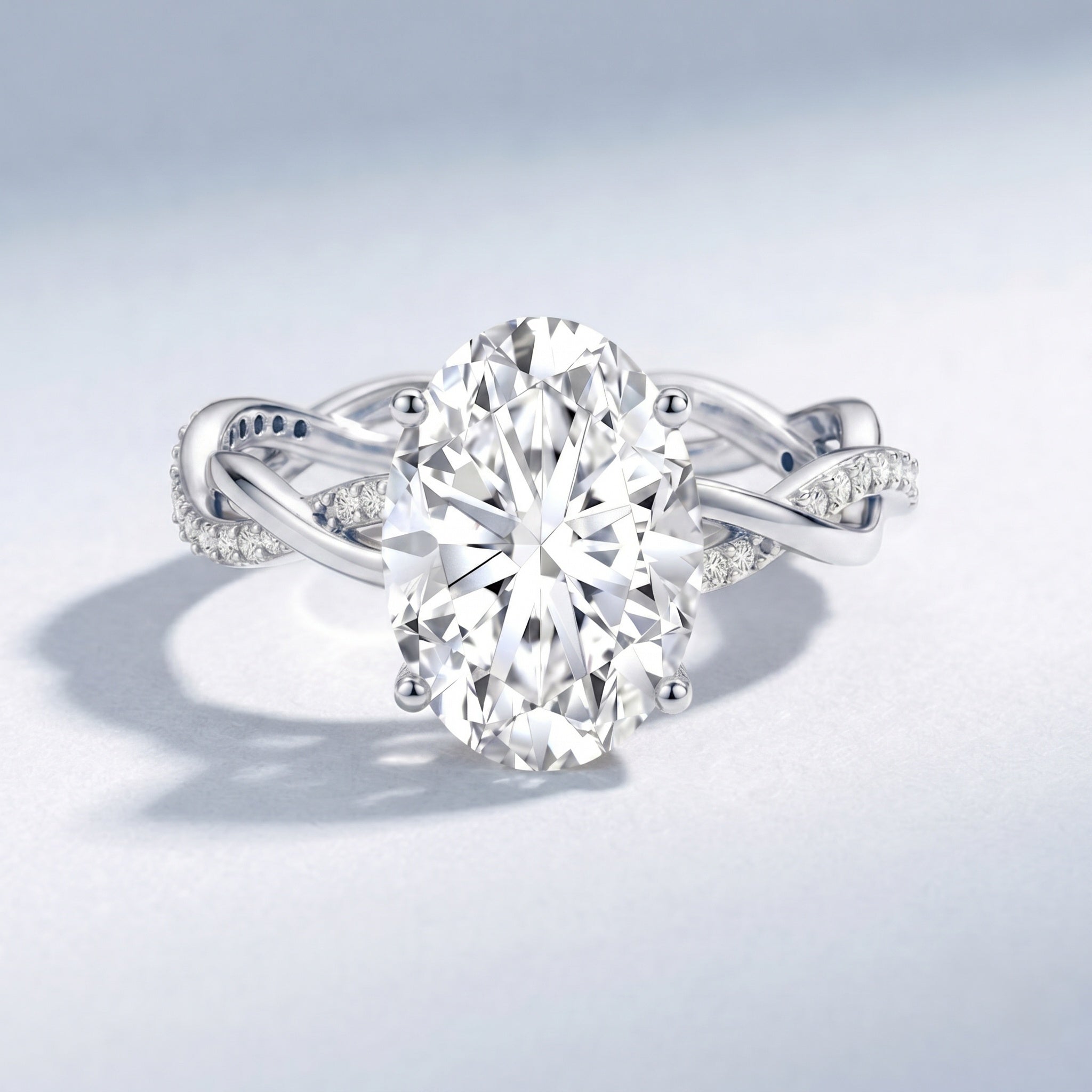 IGI Certified 4 Carat Oval Lab Grown Diamond Huge Engagement Ring with Braided Band Lab - ( E-VS1 ) - Rosec Jewels