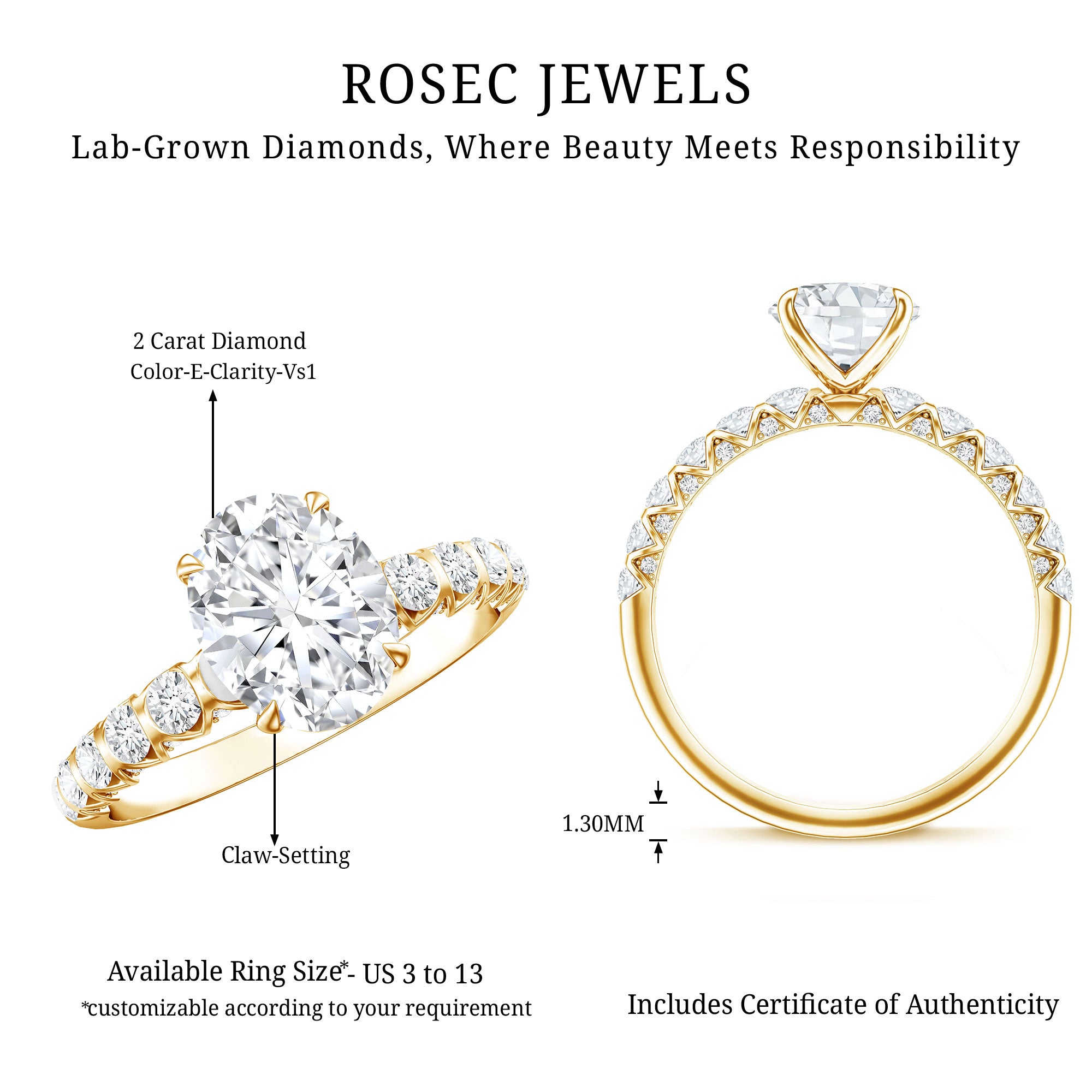 Oval 2 Carat Lab Grown Diamond Solitaire Engagement Ring IGI Certified Lab - ( E-VS1 ) - Rosec Jewels
