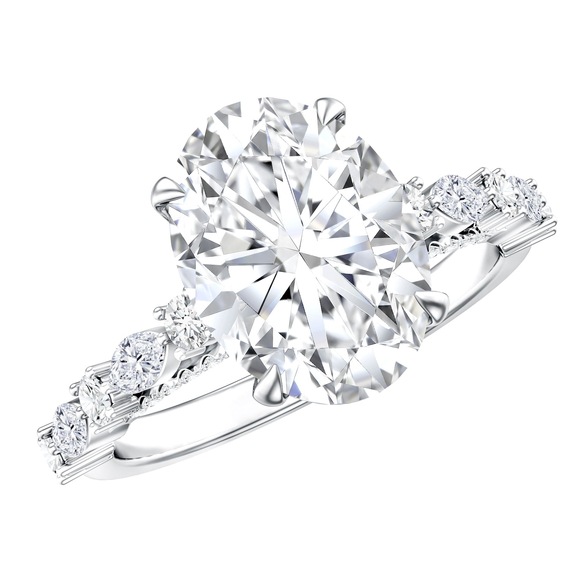 3 Carat Oval Lab Grown Diamond Statement Engagement Ring with IGI Certificate Lab - ( E-VS1 ) - Rosec Jewels
