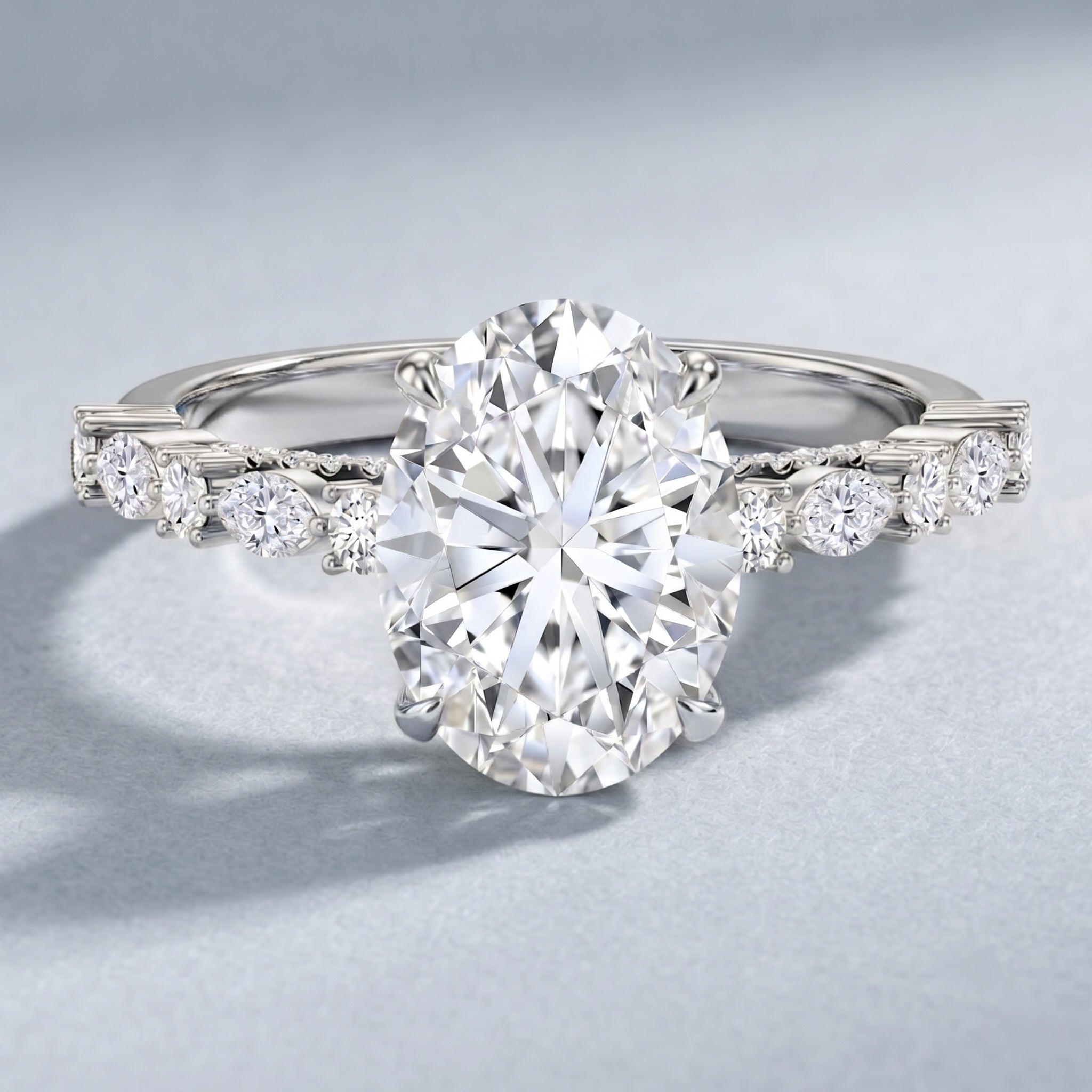 3 Carat Oval Lab Grown Diamond Statement Engagement Ring with IGI Certificate Lab - ( E-VS1 ) - Rosec Jewels