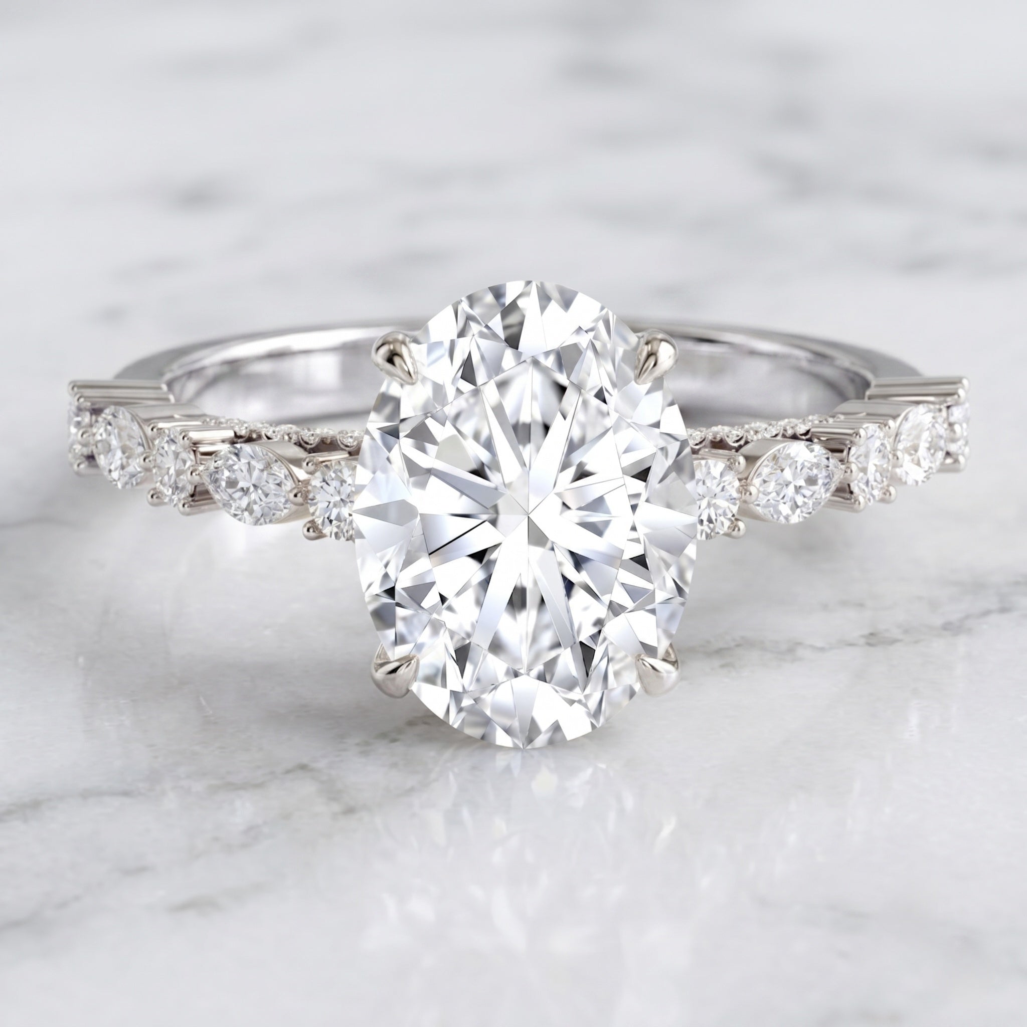 3 Carat Oval Lab Grown Diamond Statement Engagement Ring with IGI Certificate Lab - ( E-VS1 ) - Rosec Jewels