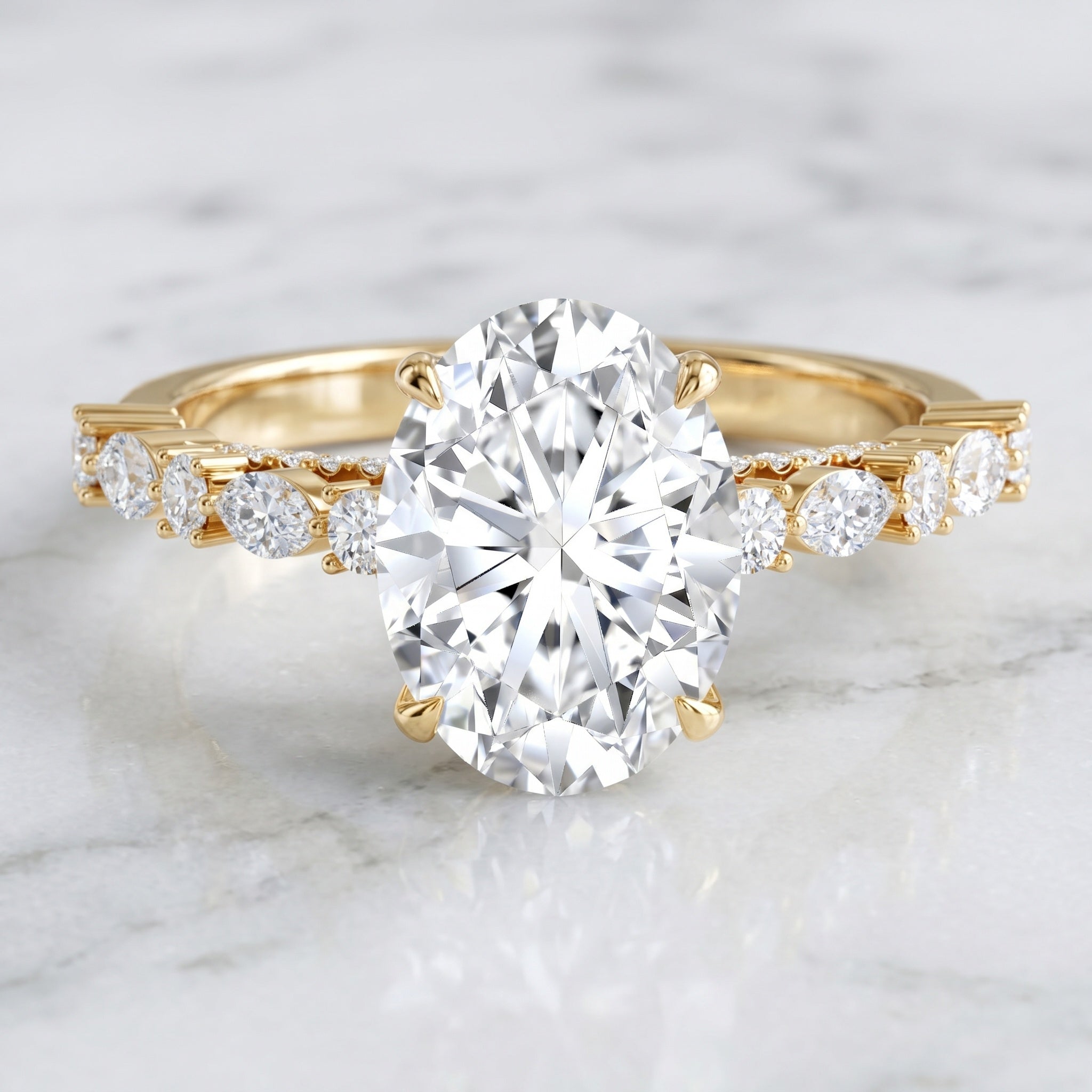 3 Carat Oval Lab Grown Diamond Statement Engagement Ring with IGI Certificate Lab - ( E-VS1 ) - Rosec Jewels