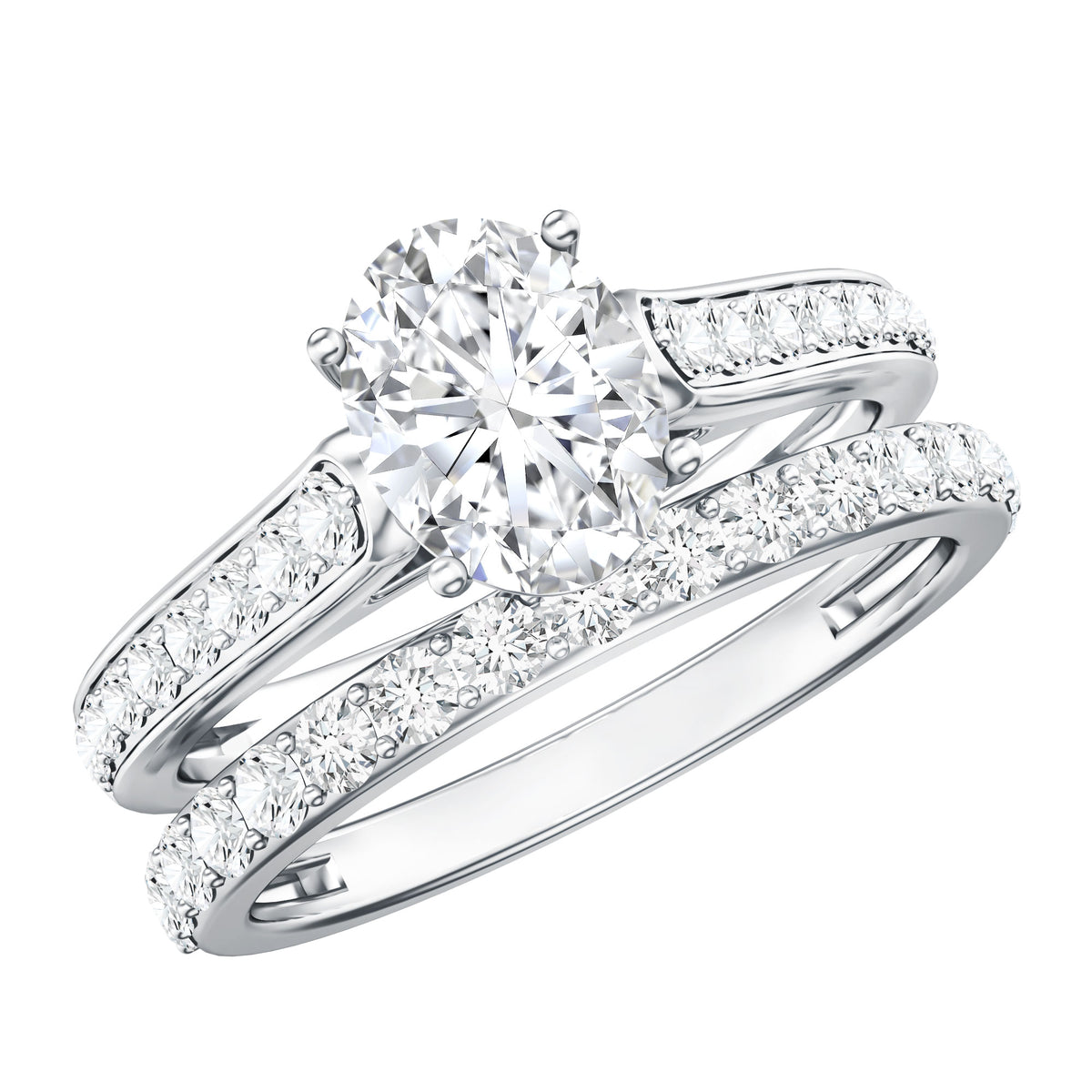 Oval Shaped 1 Carat Lab Grown Diamond Bridal Ring Set with IGI Certificate Lab - ( E-VS1 ) - Rosec Jewels