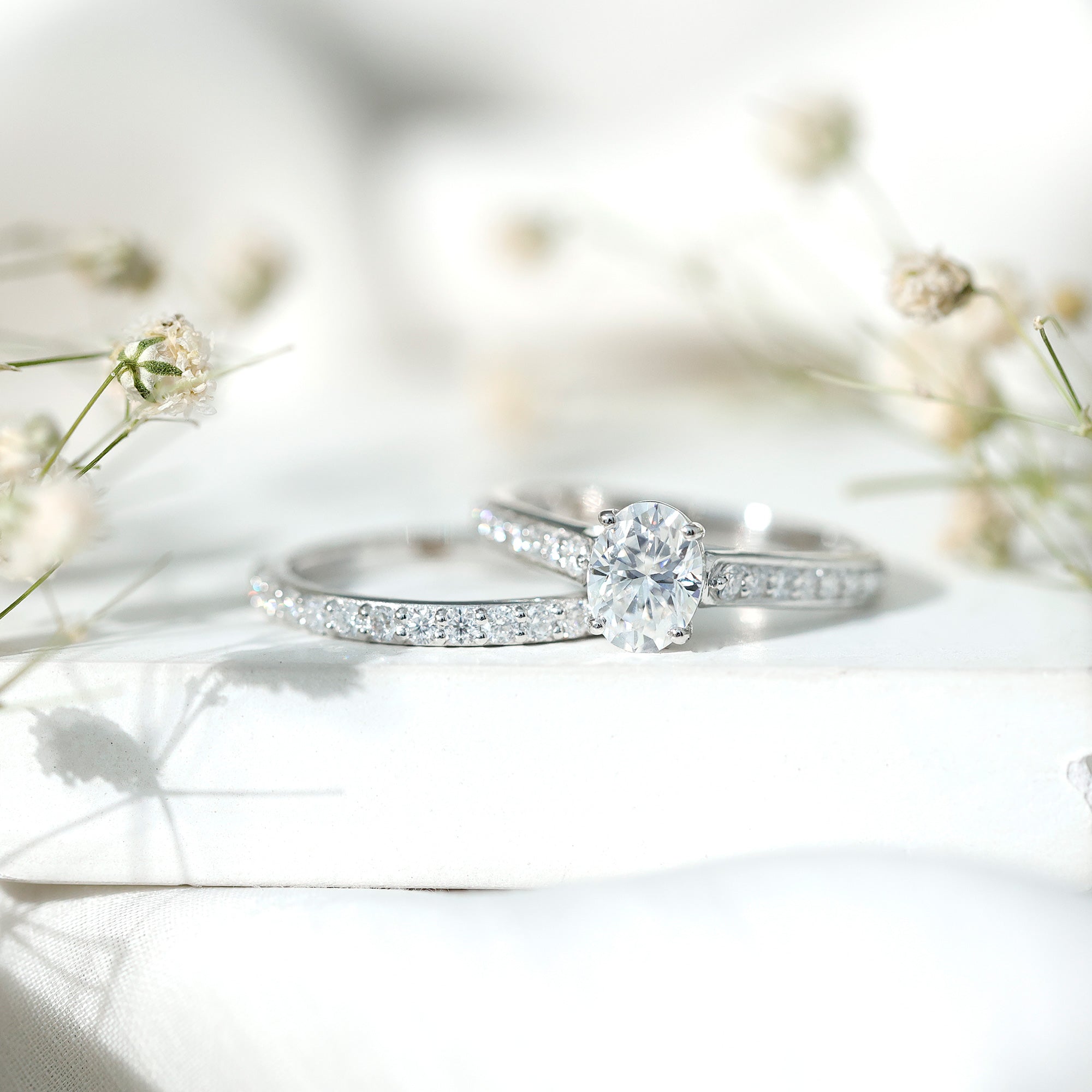 Oval Shaped 1 Carat Lab Grown Diamond Bridal Ring Set with IGI Certificate Lab - ( E-VS1 ) - Rosec Jewels