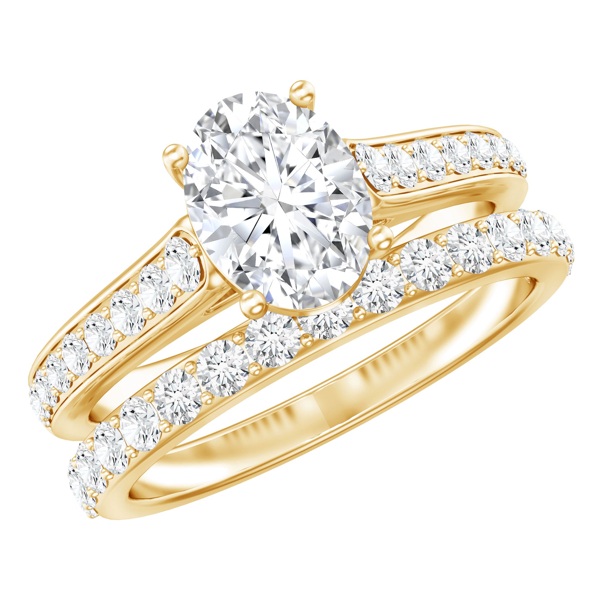 Oval Shaped 1 Carat Lab Grown Diamond Bridal Ring Set with IGI Certificate Lab - ( E-VS1 ) - Rosec Jewels