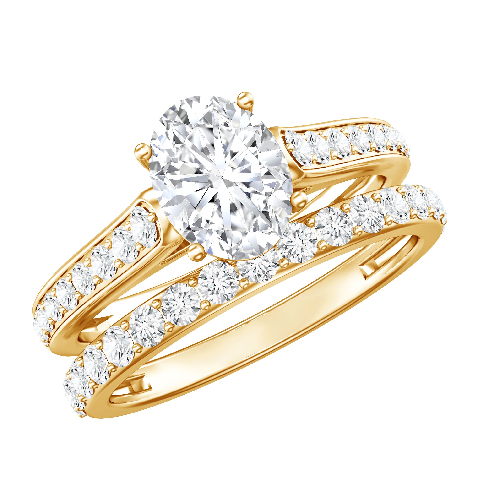 Oval Shaped 1 Carat Lab Grown Diamond Bridal Ring Set with IGI Certificate Lab - ( E-VS1 ) - Rosec Jewels