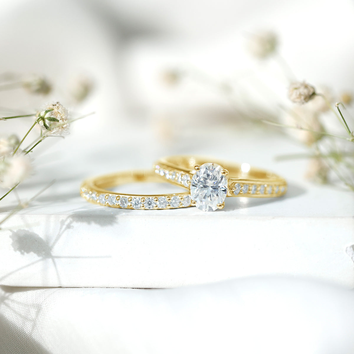 Oval Shaped 1 Carat Lab Grown Diamond Bridal Ring Set with IGI Certificate Lab - ( E-VS1 ) - Rosec Jewels