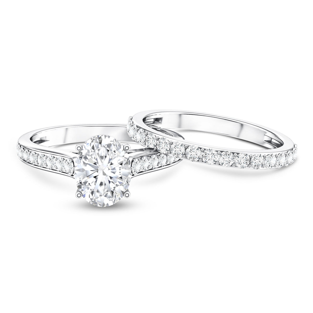 Rosec Jewels-IGI Graded 2 Carat Lab Grown Diamond Oval Engagement Ring Set