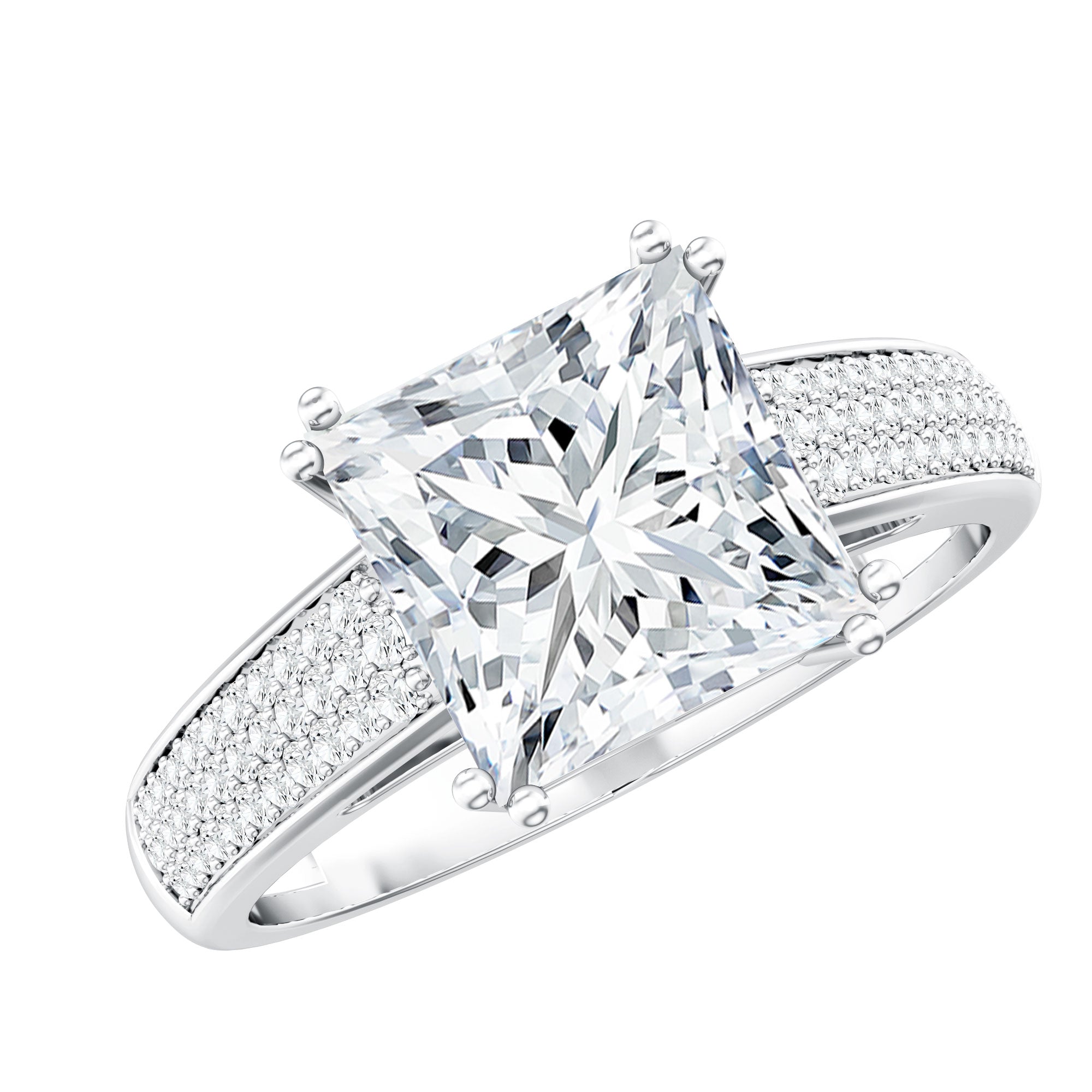Rosec Jewels-IGI Certified 3 Carat Princess Cut Lab Grown Diamond Engagement Ring with Side Stones