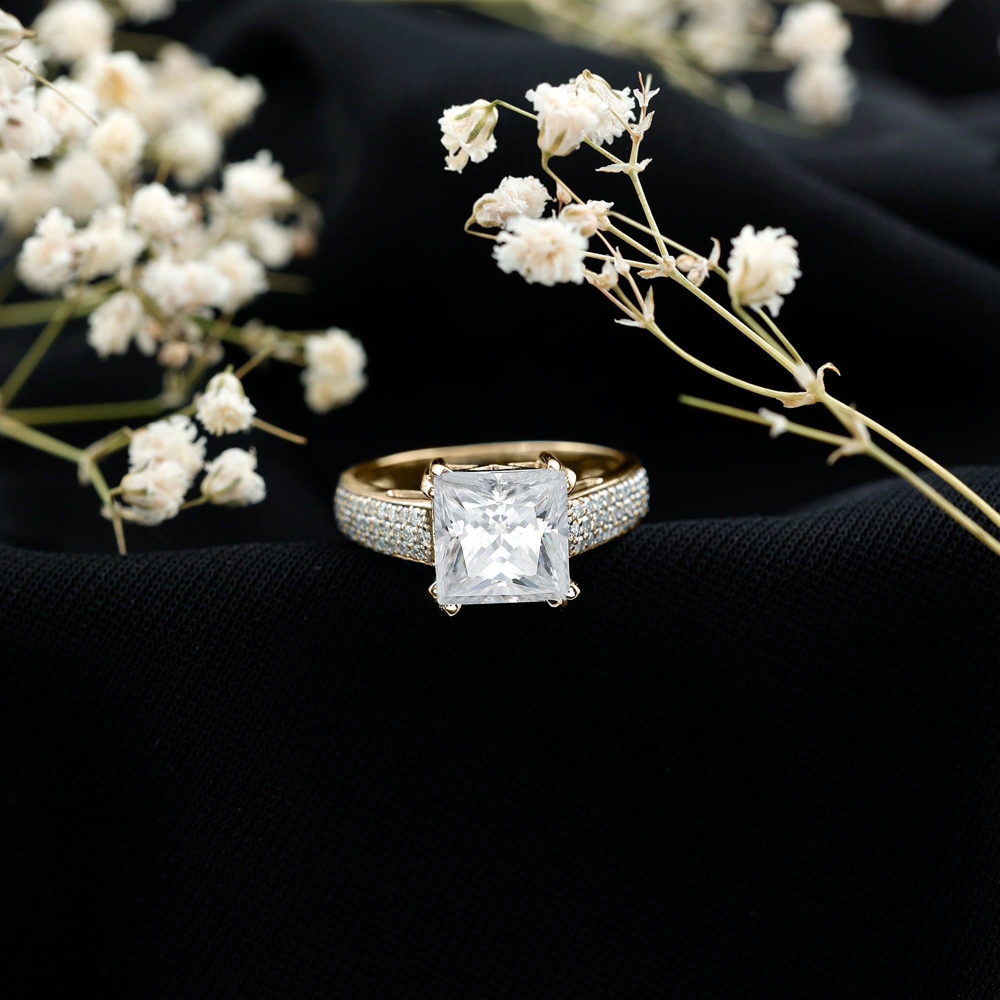 Rosec Jewels-IGI Certified 3 Carat Princess Cut Lab Grown Diamond Engagement Ring with Side Stones