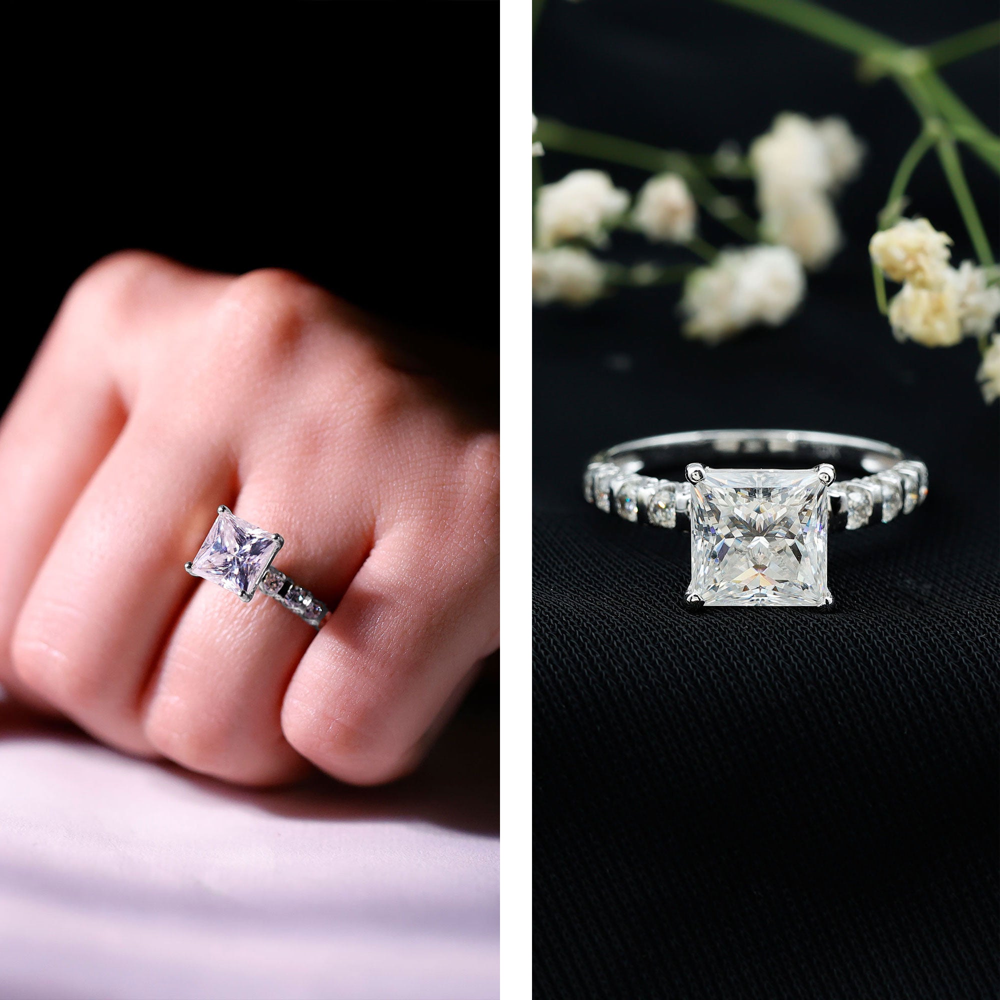 Rosec Jewels-IGI Certified Lab Grown Diamond 3 Carat Square Cut Engagement Ring